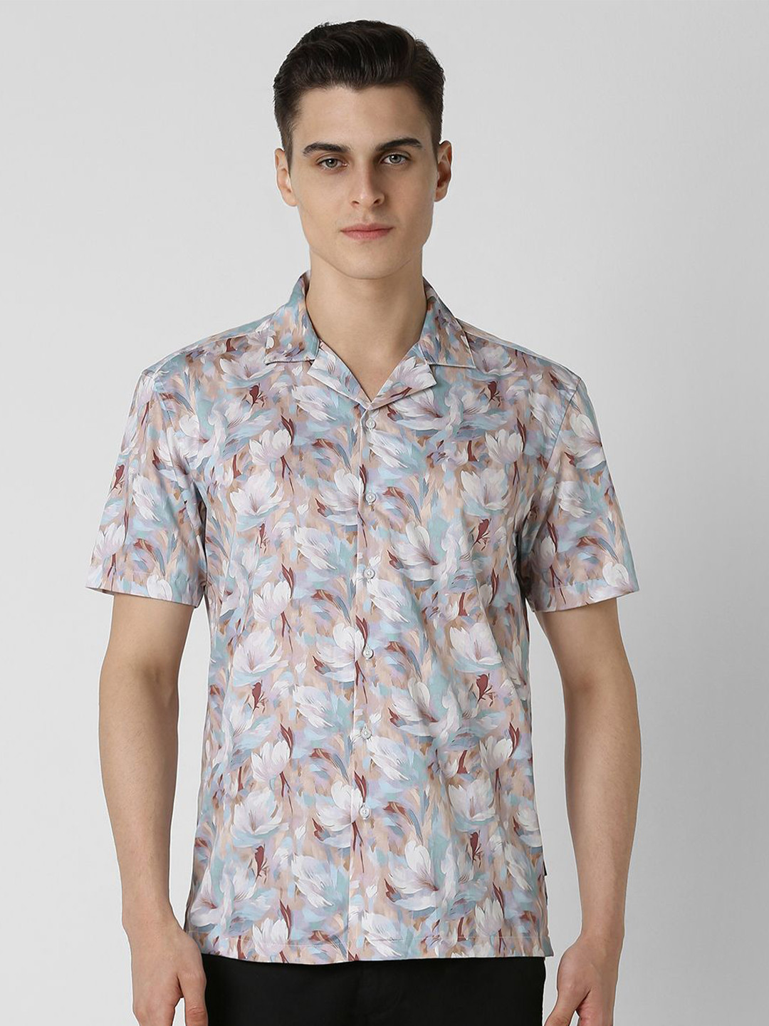 Van Heusen  Men Cuban Collar Floral Printed Cotton Slim Fit Casual Shirt