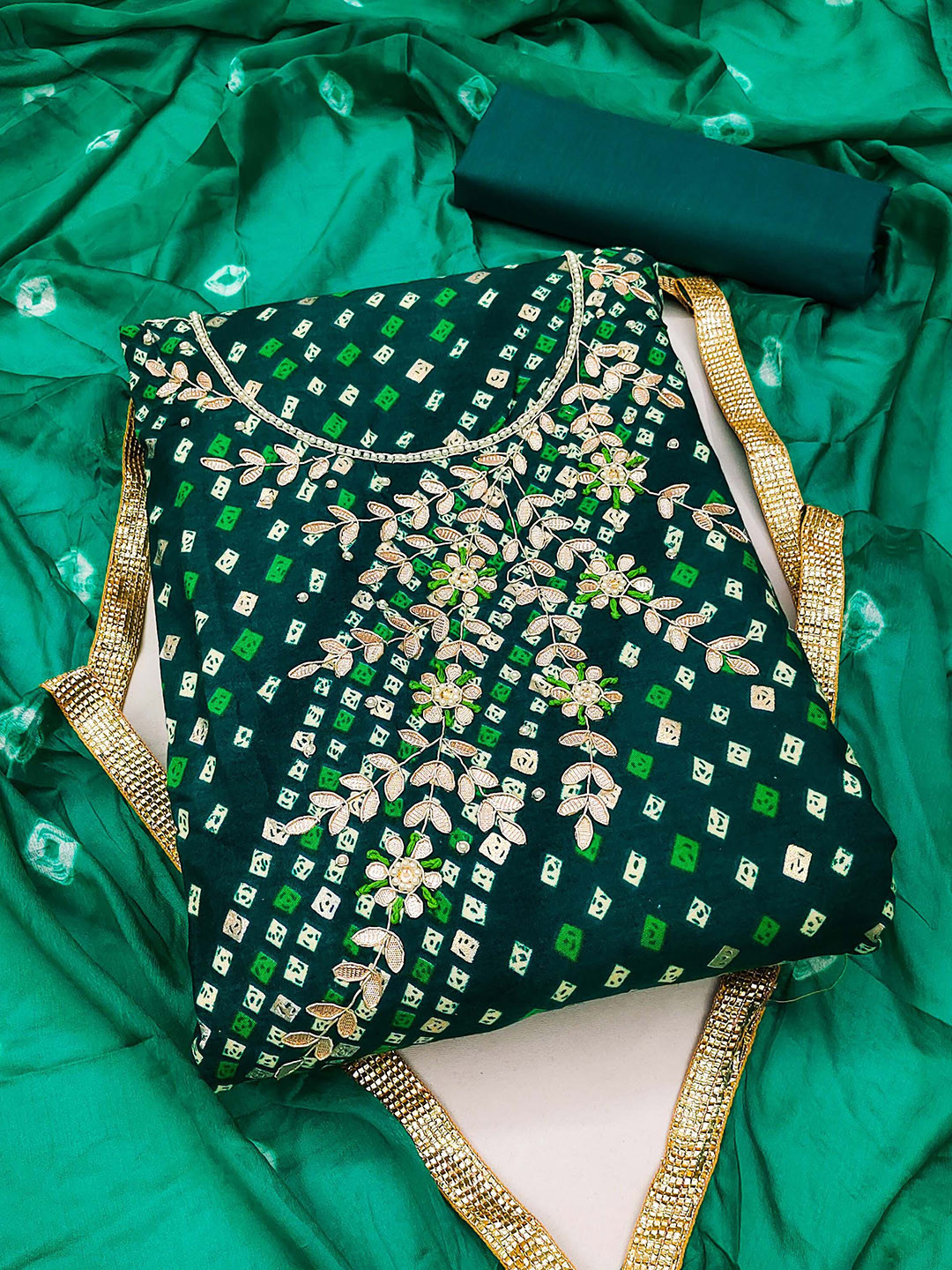 KIMISHA Badndhani Beads & Stones Embellished Unstitched Dress Material