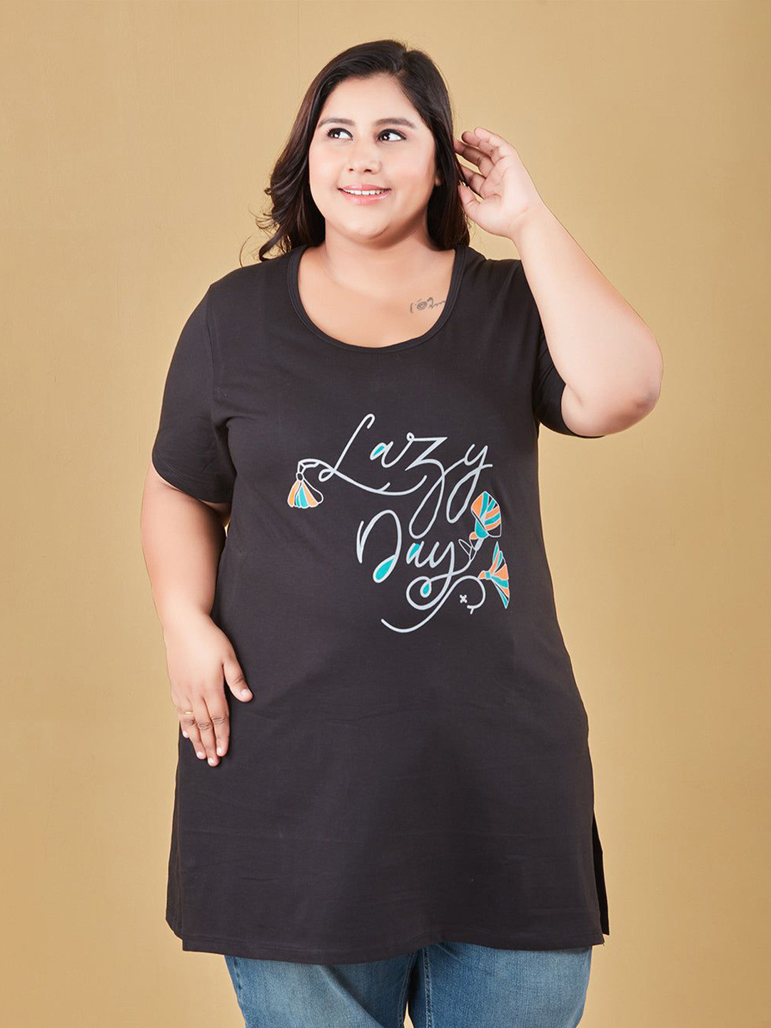 CUPID Women Graphic Printed Round Neck Cotton Top