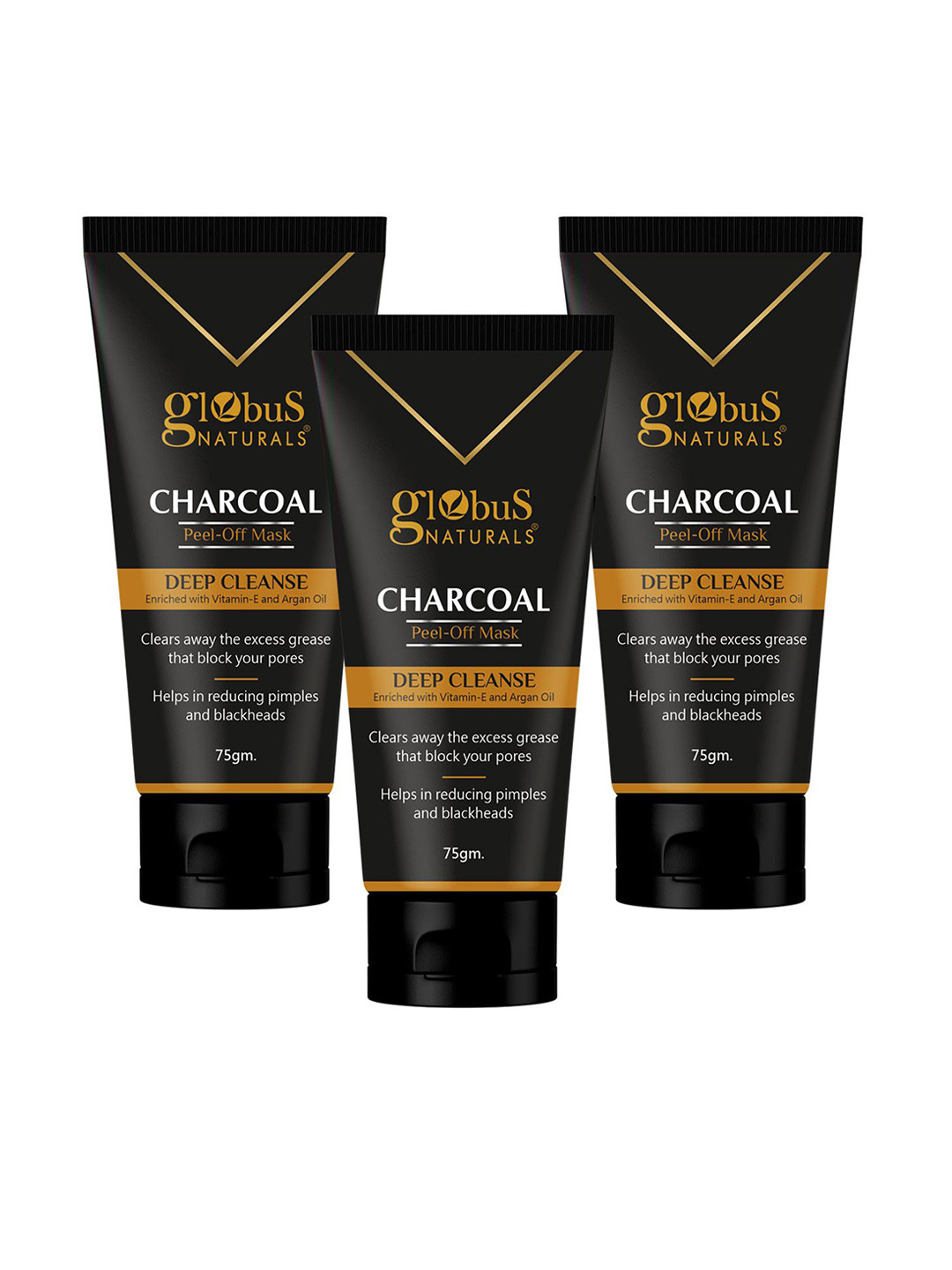 Globus naturals Set Of 3 Charcoal & Vitamin-E Deep Cleansing Peel Off Mask- 75g Each