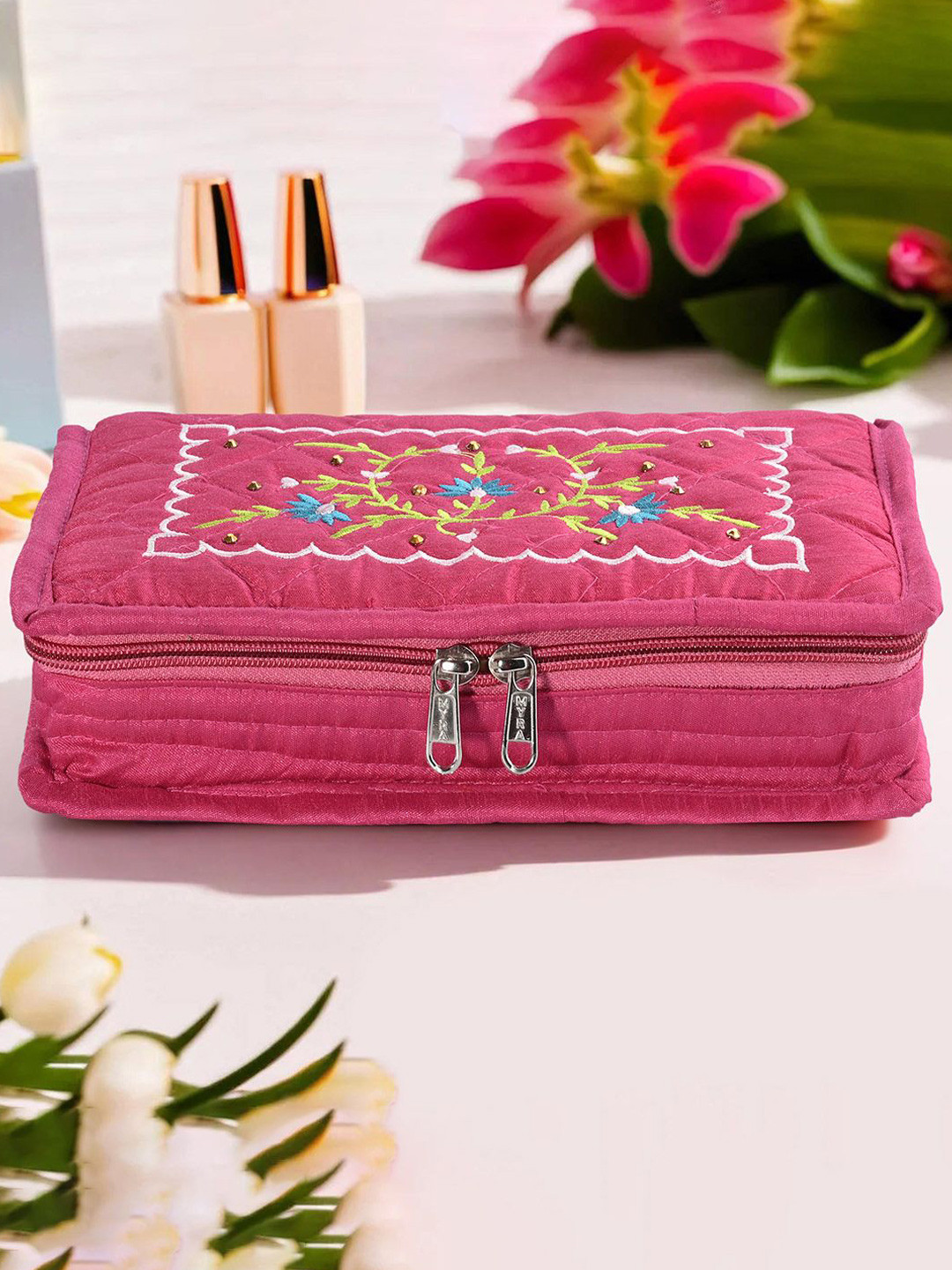 Kuber Industries Pink & White Self Design Wardrobe Jewellery Organisers