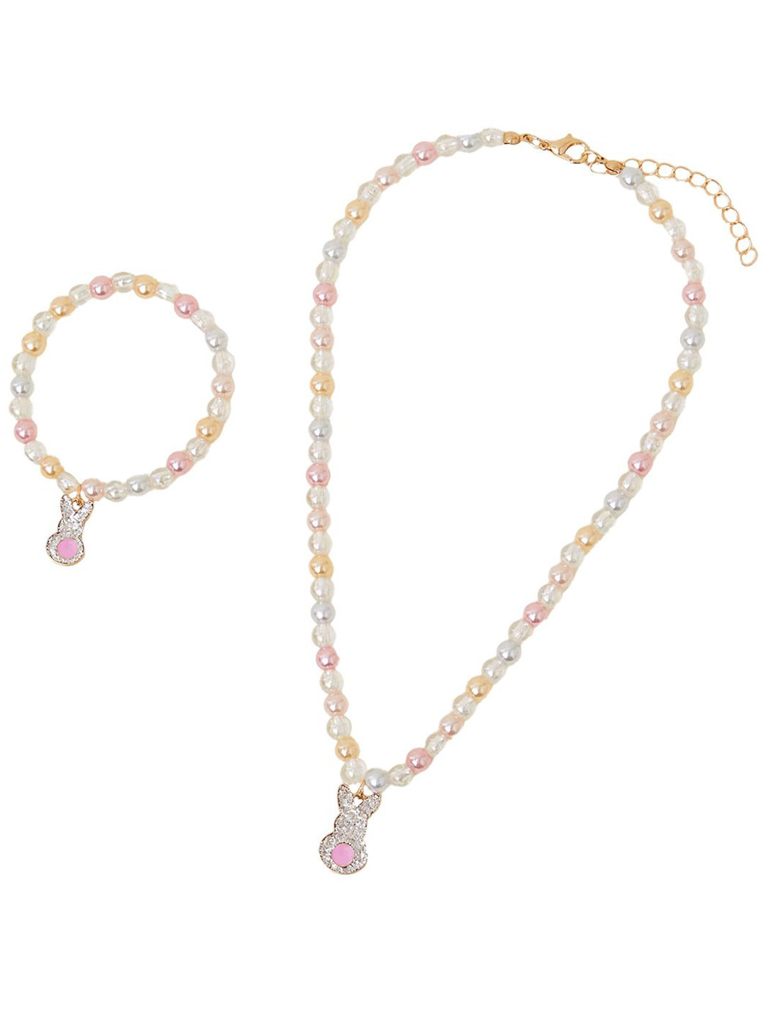 Accessorize Girls London Bunny Stone Studded & Beaded Jewellery Set