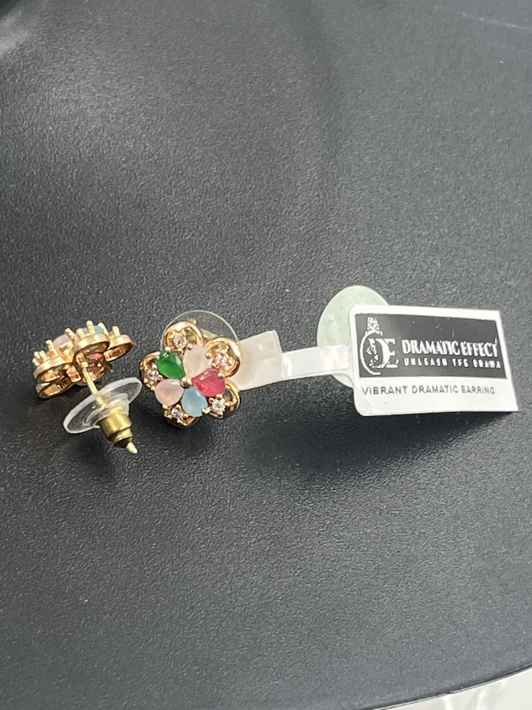 DRAMATIC EFFECT Rose Gold-Plated Stone Studded Contemporary Studs