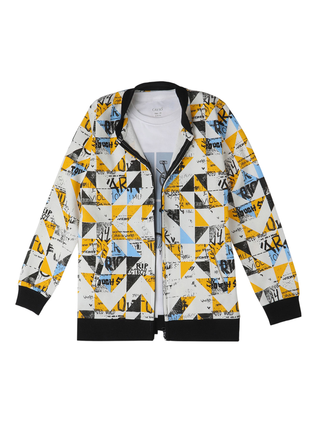 CAVIO Boys Geometric Reversible Jacket & T-Shirt