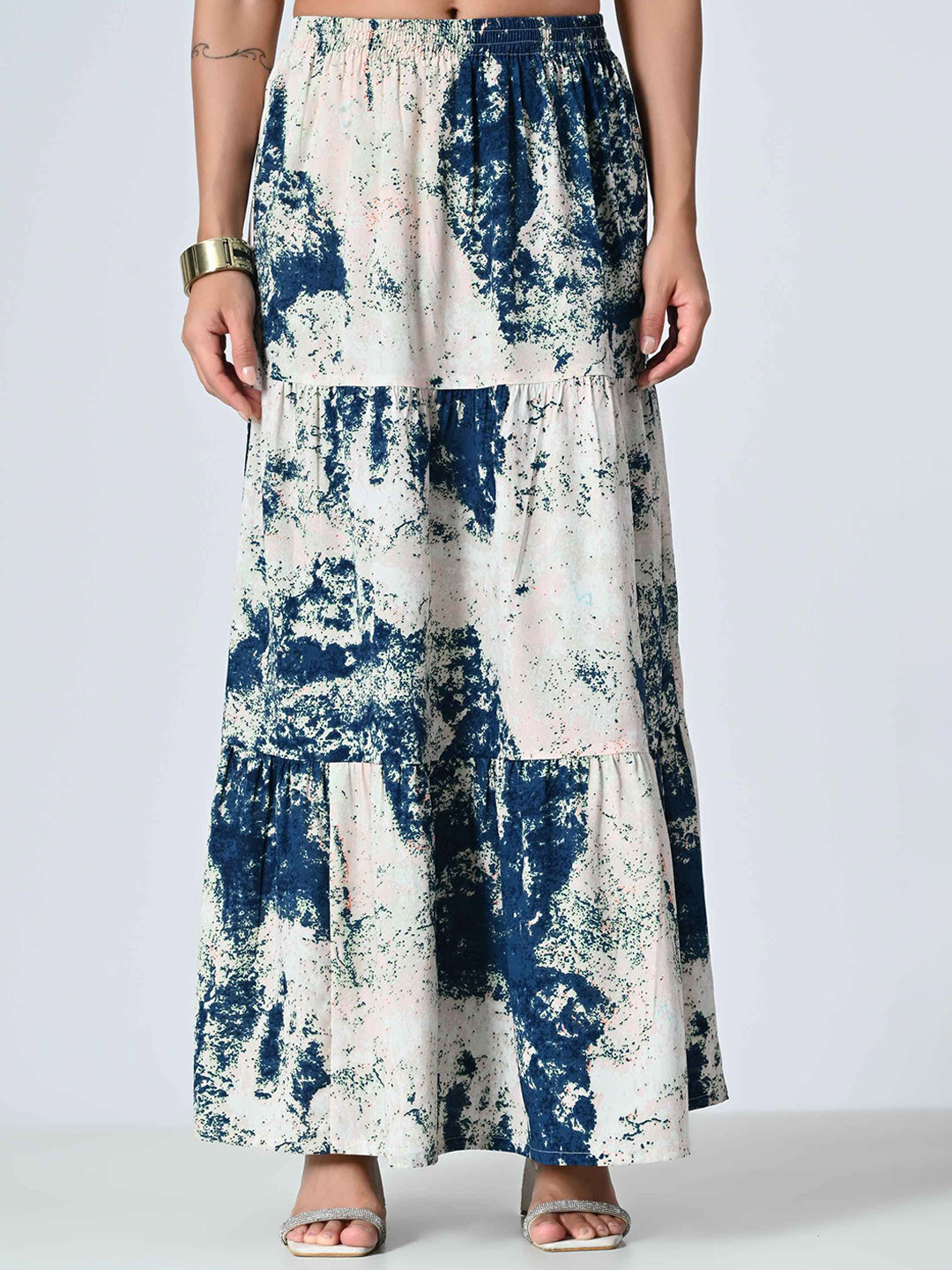 BAESD Tie-Dyed Tiered Maxi Skirt