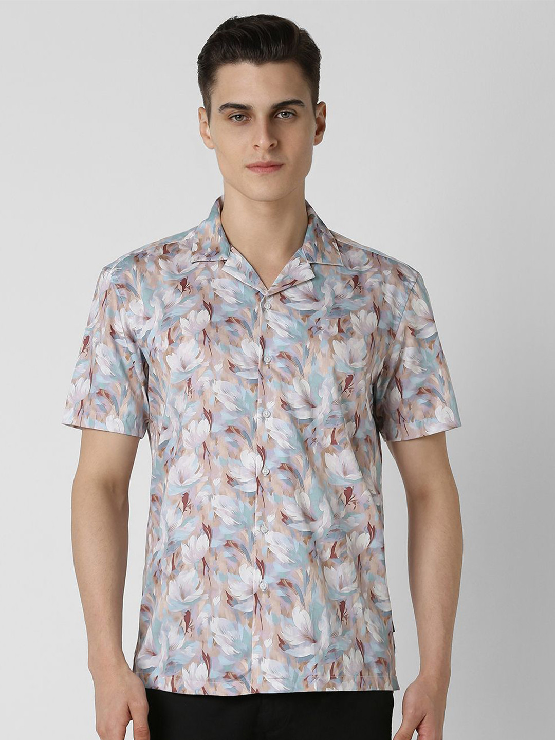 Van Heusen  Men Cuban Collar Floral Printed Cotton Slim Fit Casual Shirt
