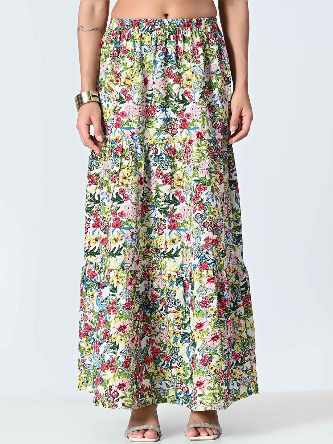 BAESD Floral Printed Tiered Maxi Skirt