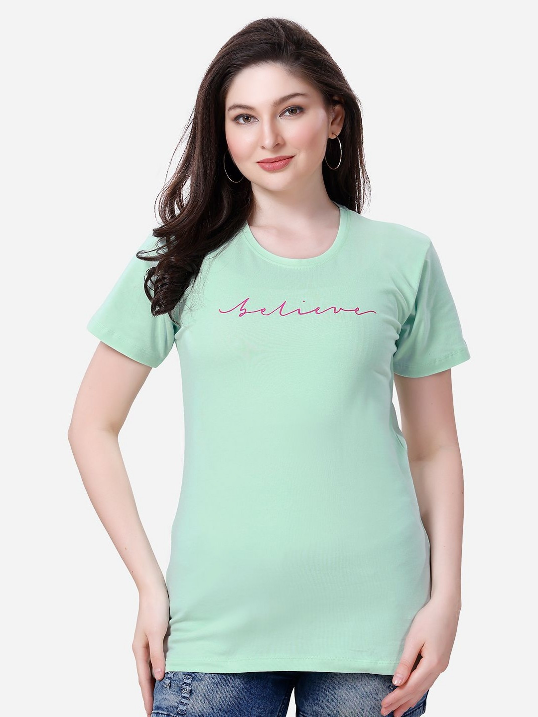 Lenissa Women Typography Printed Round Neck Cotton Relaxed Fit T-Shirt