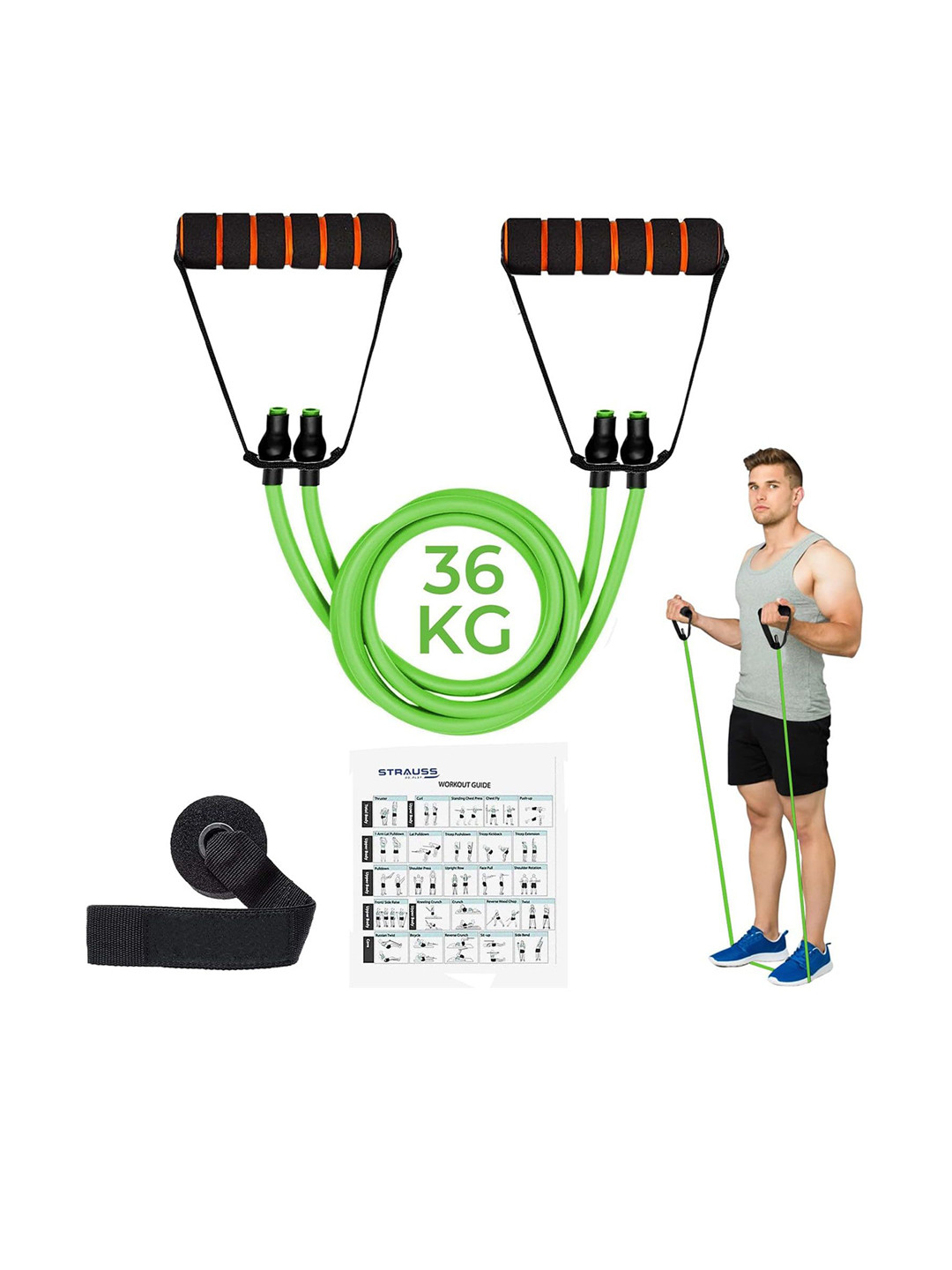 STRAUSS Double Resistance Tube with Foam Handles & Door Anchor