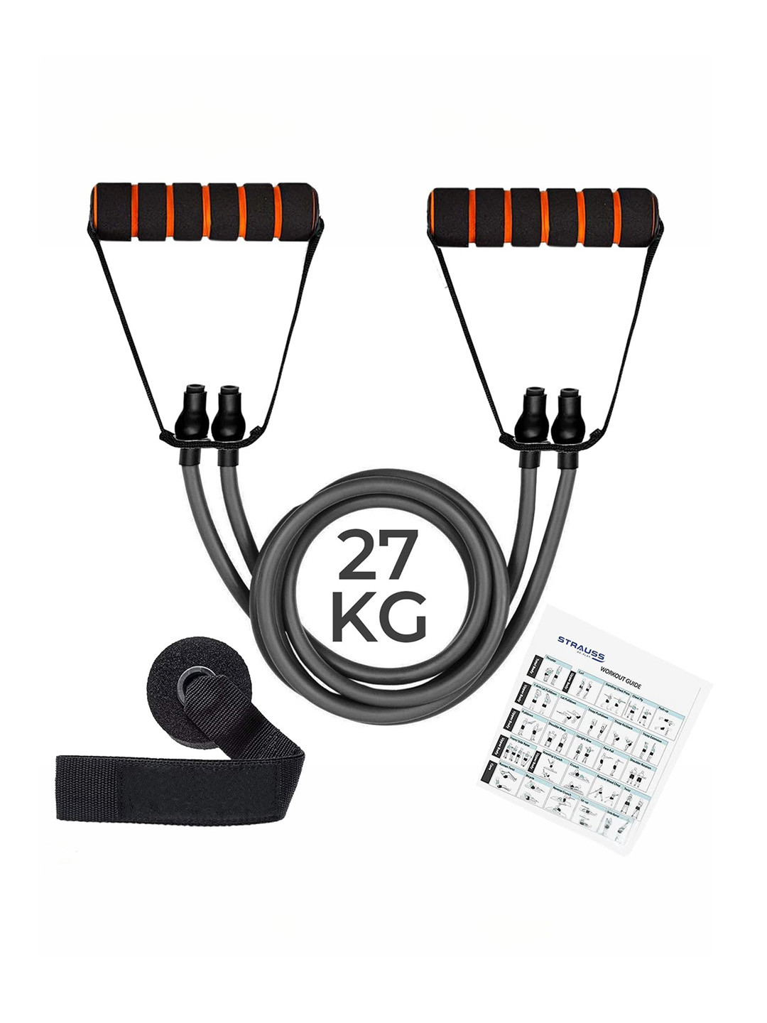 STRAUSS Double Resistance Tube with Foam Handles, Door Knob & Carry Bag 27 Kg