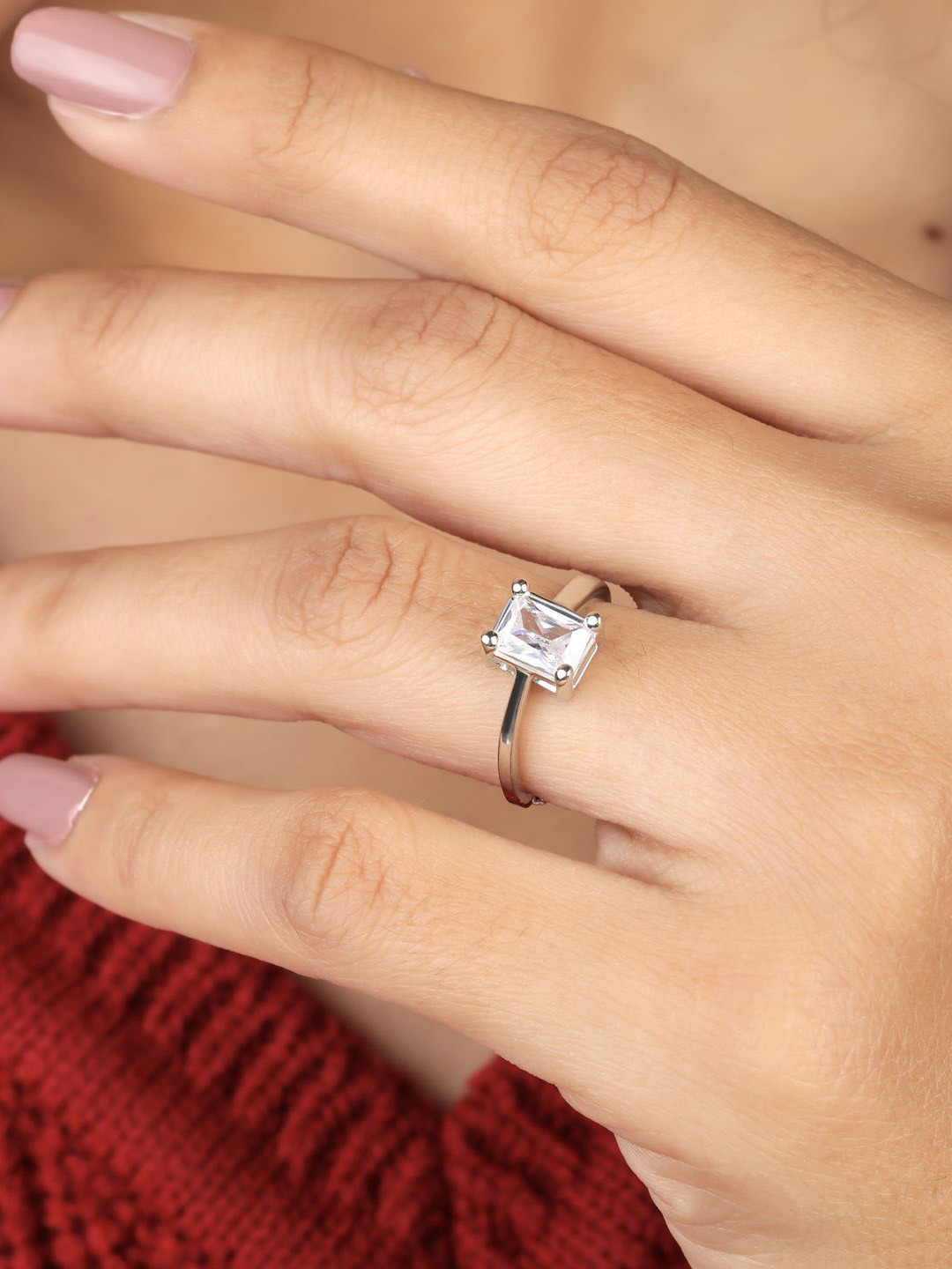 DEARDONAA JEWELLERY 925 Sterling Silver Rhodium Plated CZ Stone Studded Finger Ring