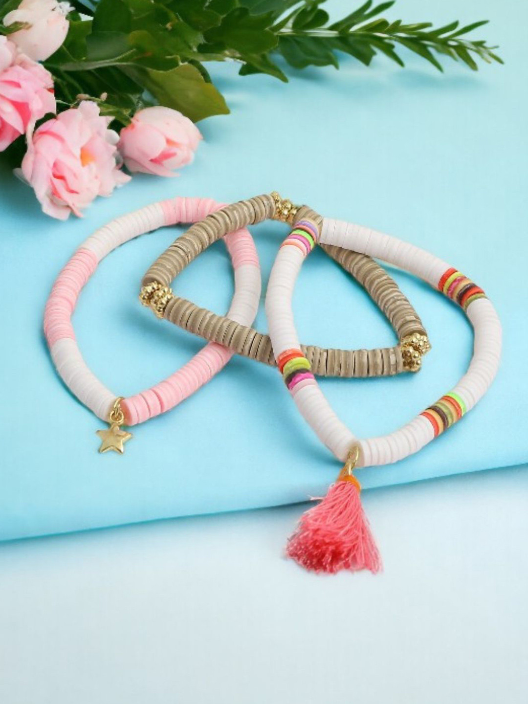 VIVAZS Set Of 3 Elasticated Beaded Bracelet
