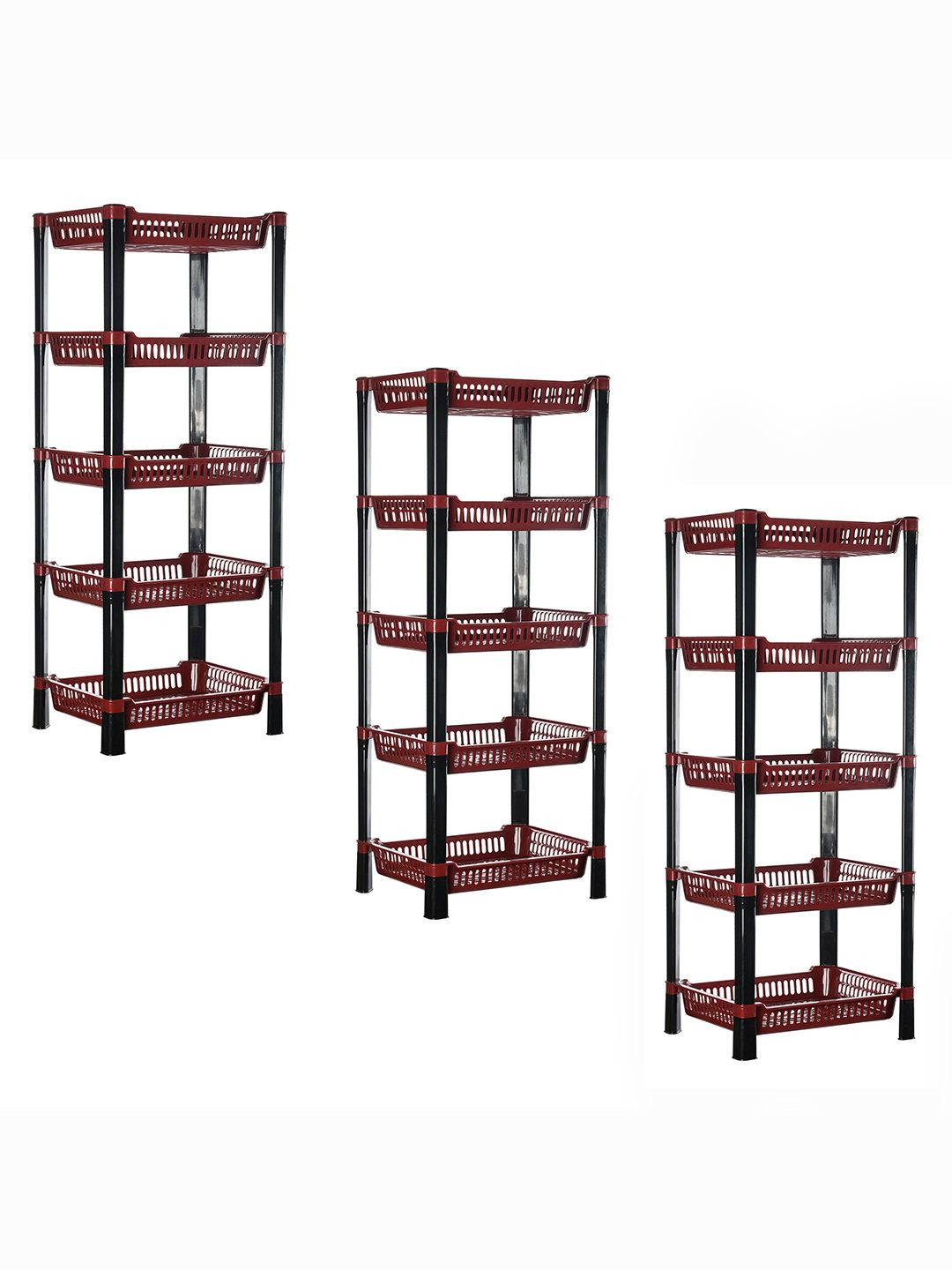 Kuber Industries Maroon 3 Pieces Multipurpose 5-Layer Storage Rack Kitchen Organiser