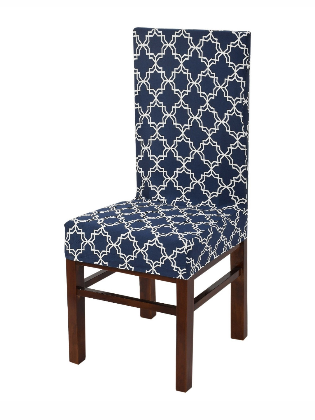 Yellow Weaves Blue & White Printed Stretchable Chair Cover