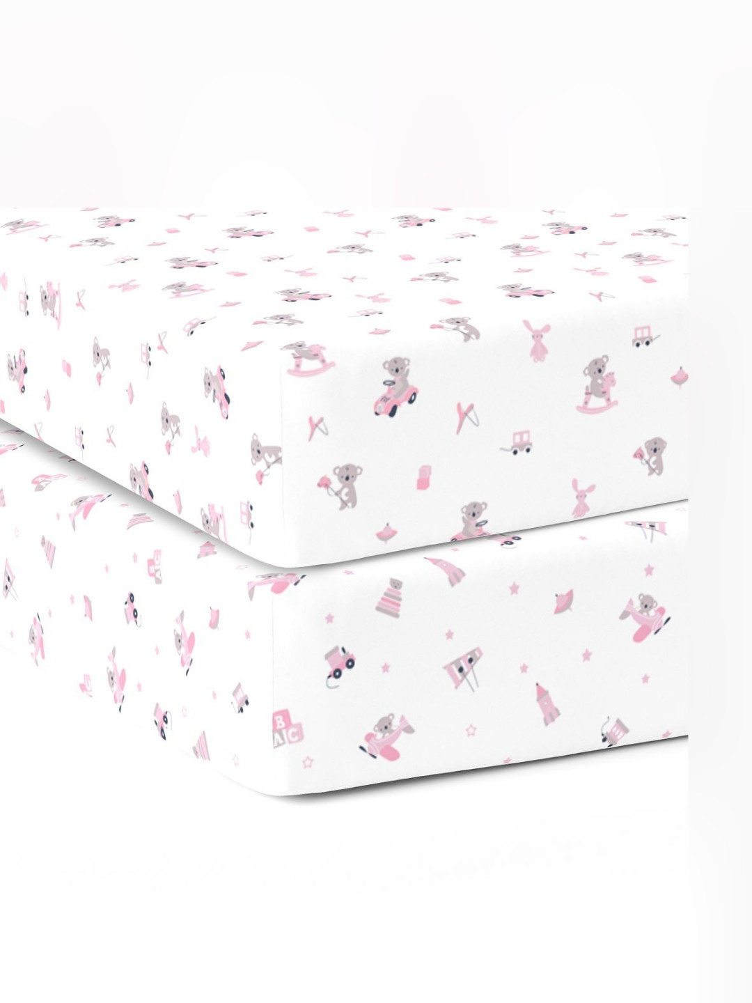 The White Cradle Pink Conversational Cotton 210 TC Fitted Crib Fine Bedsheet with a Pillow Cover-47 x 24 inches