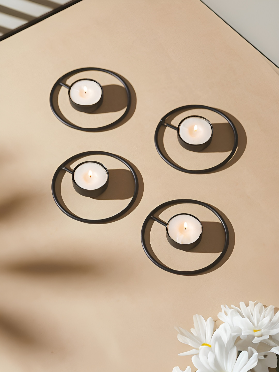 Homspurts Black 4 Pieces Tea Light Candle Holder