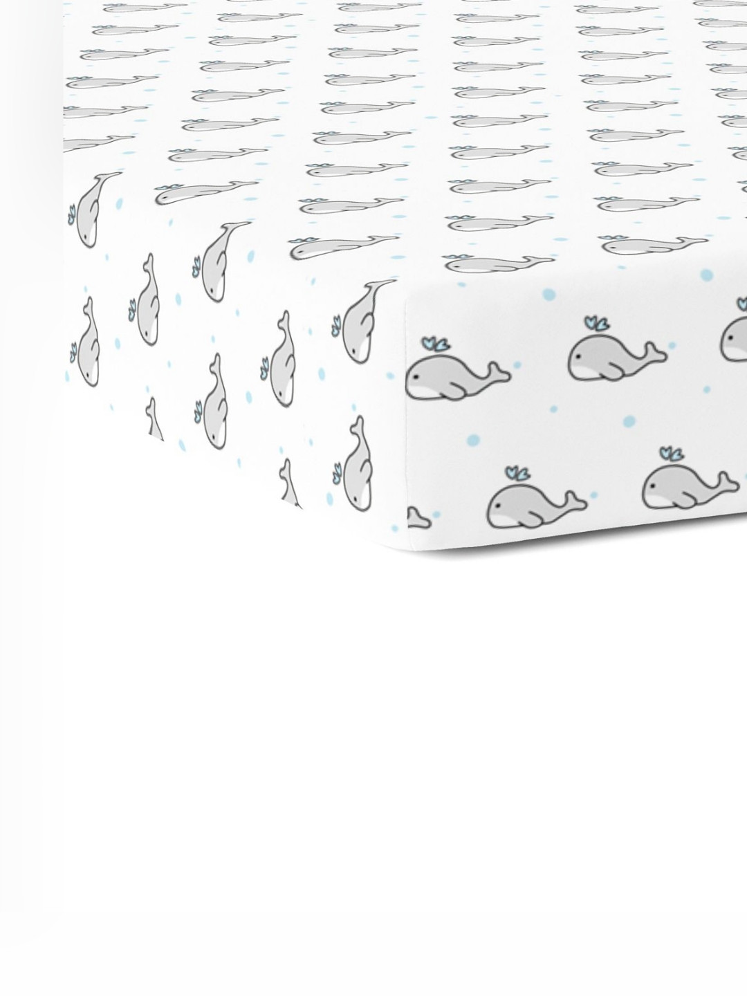 The White Cradle Whale White Conversational Cotton Skin-Friendly 120 TC Fitted Crib Bedsheet -120 x 60 x 15 cm