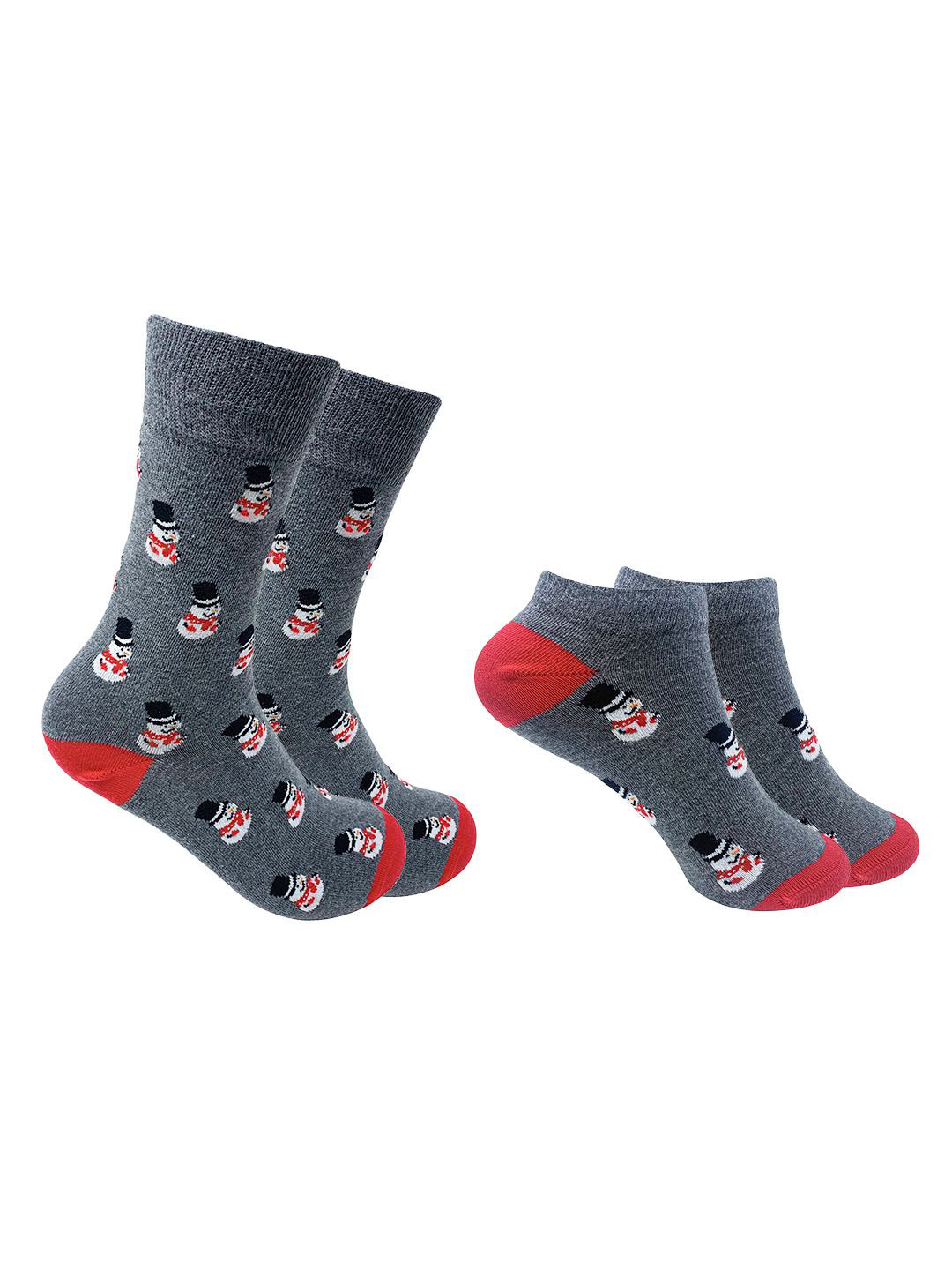 Mint & Oak Unisex Pack Of 2 Snowman Print Anti-bacterial Calf-Length & Ankle Length Socks