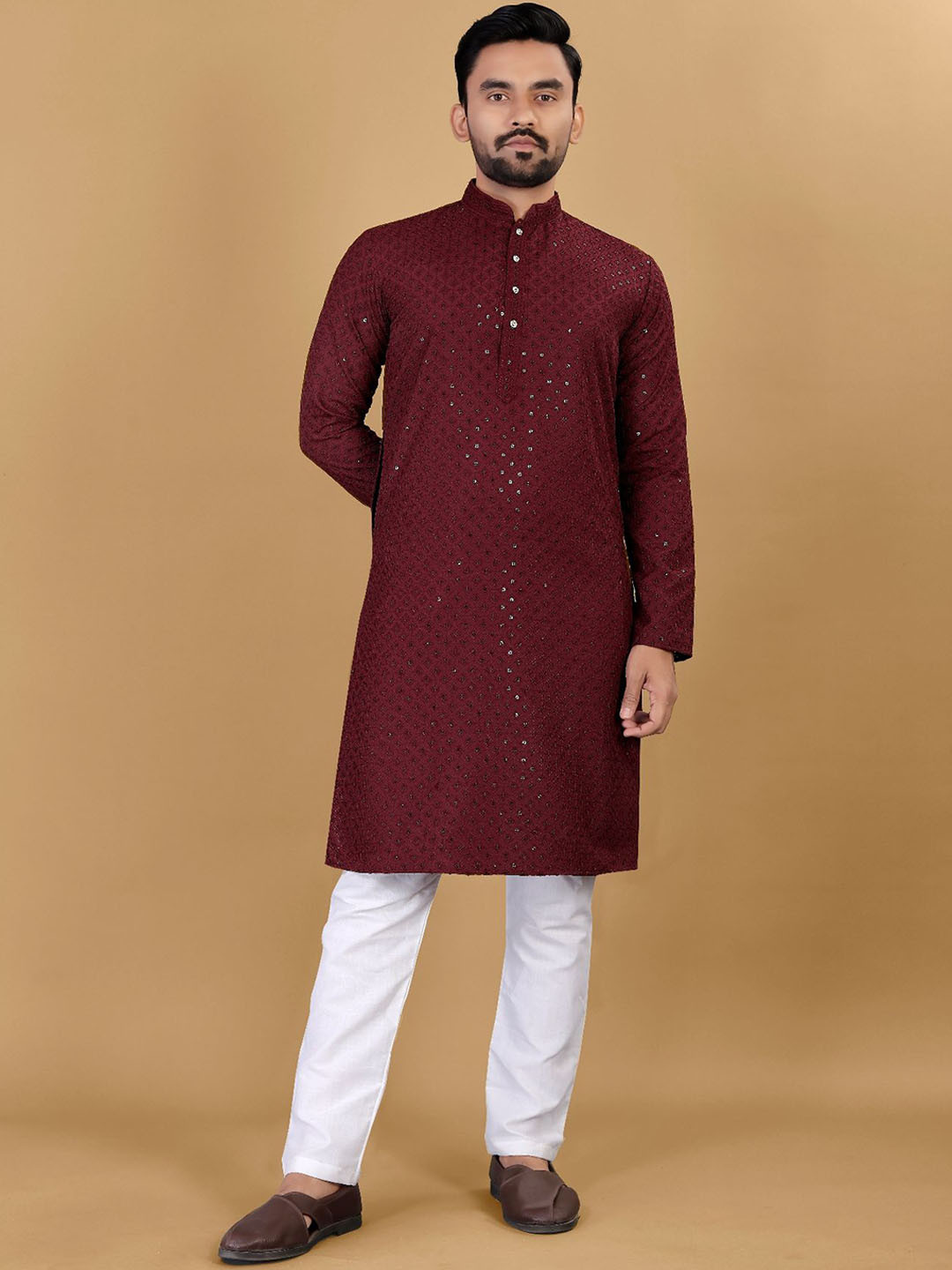 CHARLOTTE GRACIOUS Ethnic Motifs Embroidered Sequinned Straight Kurta