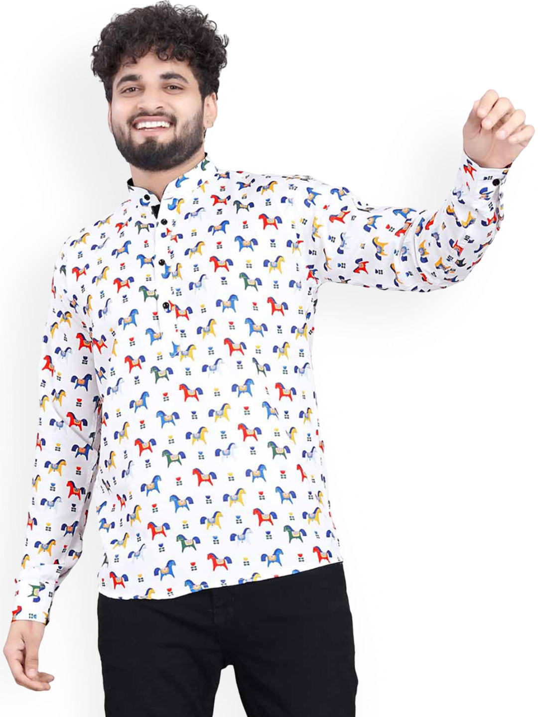 Valencia Fashion Quirky Printed Mandarin Collar Kurta