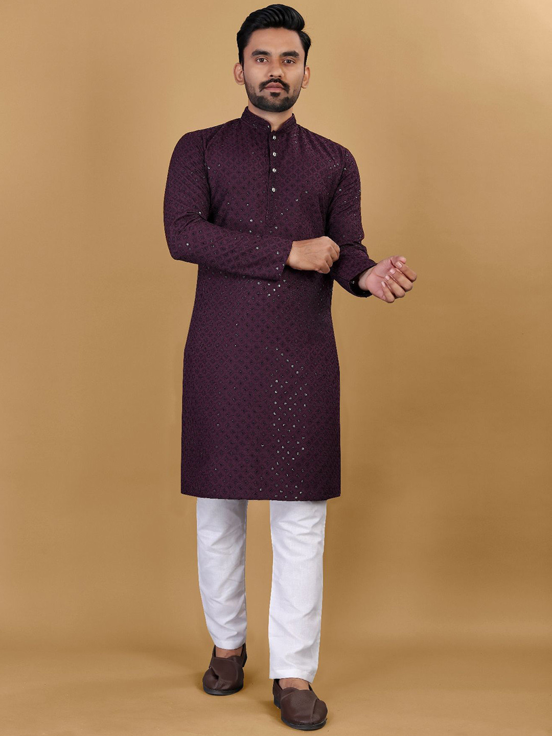 CHARLOTTE GRACIOUS Ethnic Motifs Embroidered Sequinned Straight Kurta