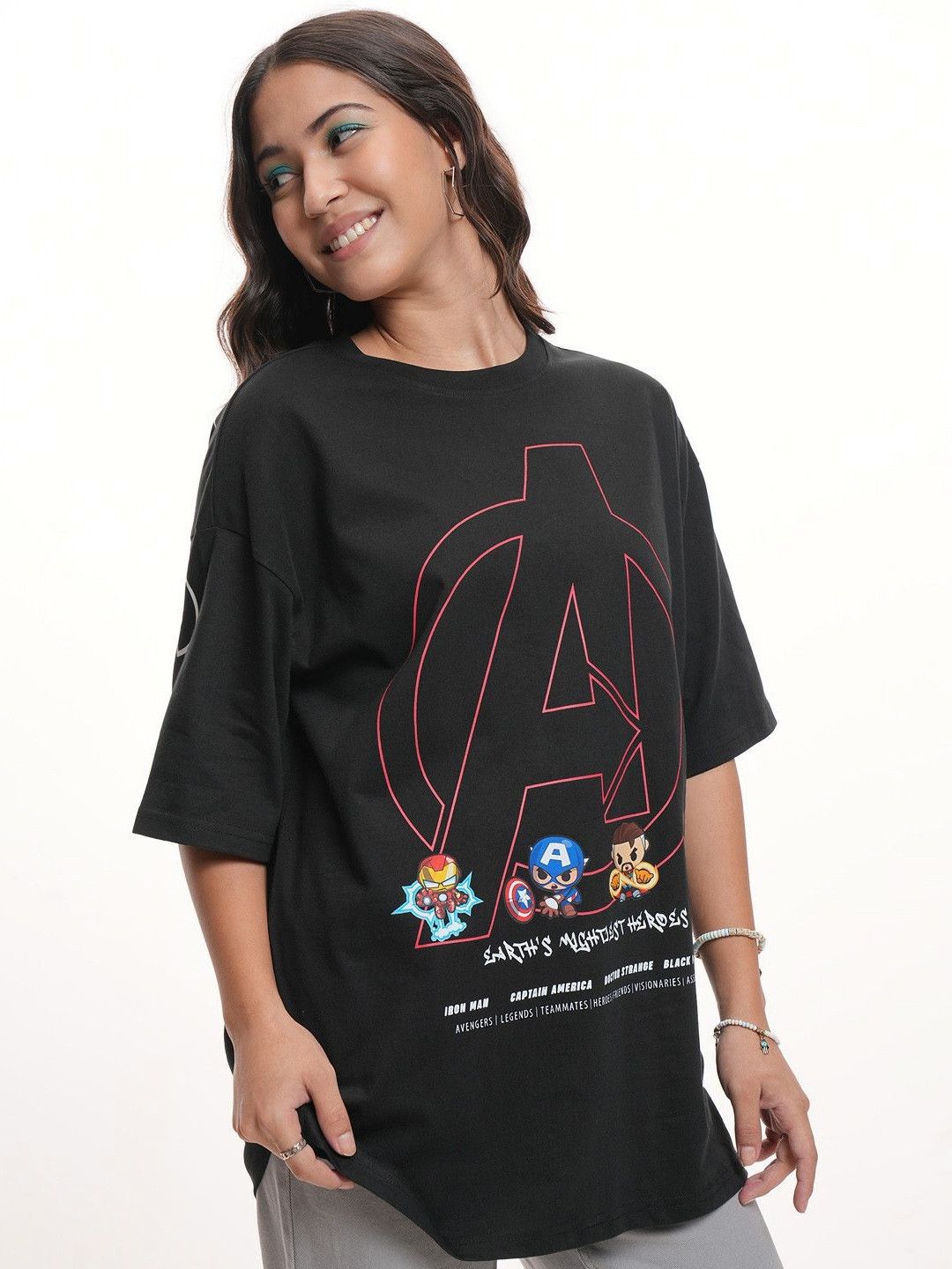 Tokyo Talkies Women Marvel Avengers Printed Oversized Cotton Tshirt