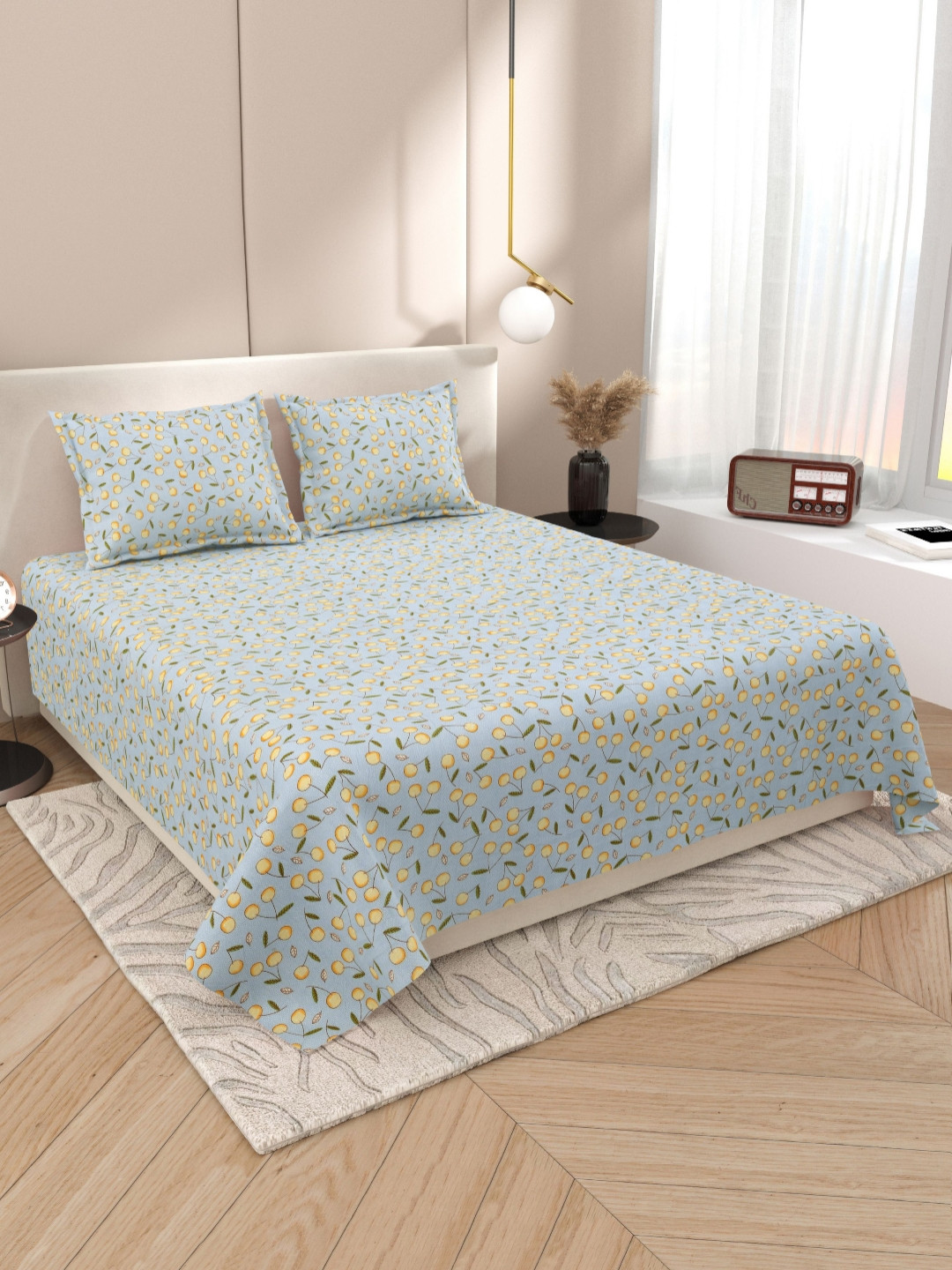 DREAM WEAVERZ Comfort Blue Pure Cotton 220 TC King Fine Bedsheet Set-108 x 100 inches