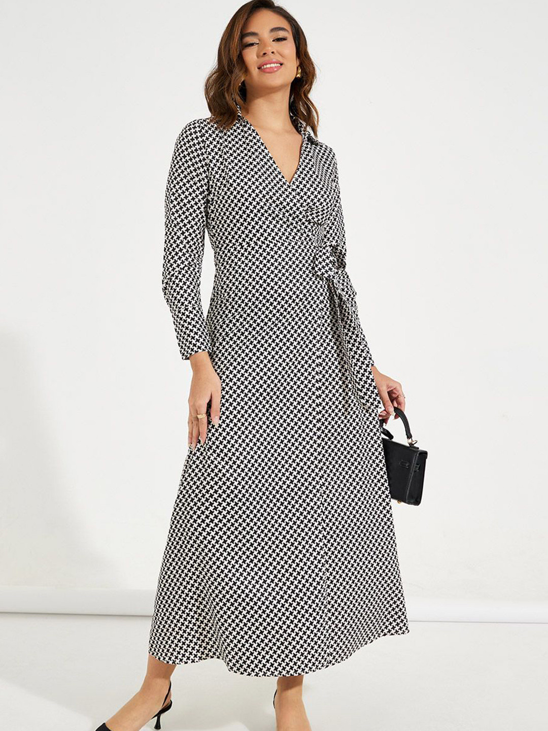 Styli All Over Print Wrap Maxi Dress with Tie-Waist