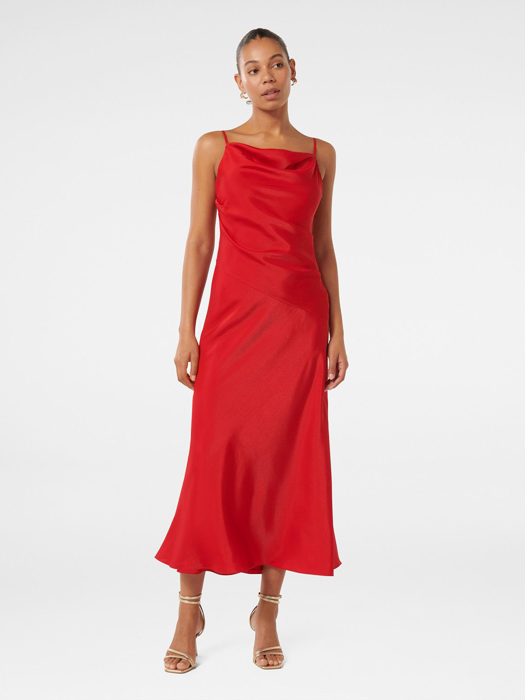 Forever New Cowl Neck Satin A-Line Midi Dress