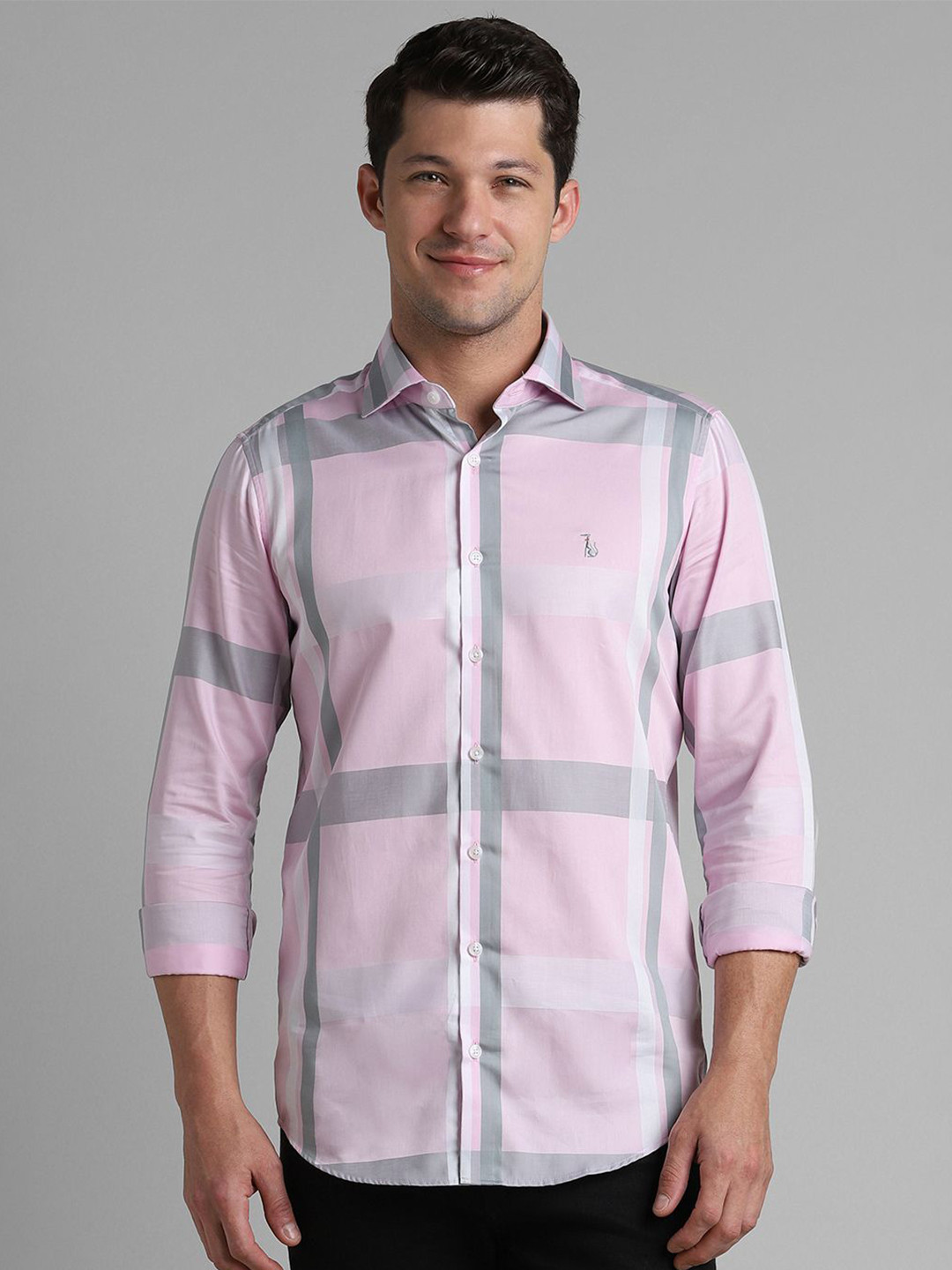 SIMON CARTER LONDON Men Spread Collar Buffalo Checked Cotton Slim Fit Casual Shirt