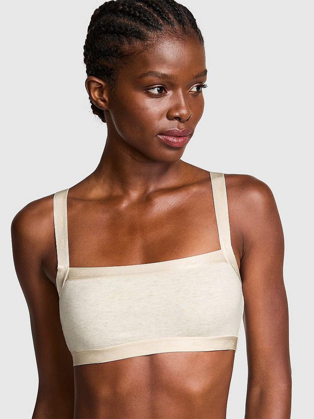 Victoria's Secret PINK Bralettes & Bra Tops Cotton Logo Straight Neck Bralette