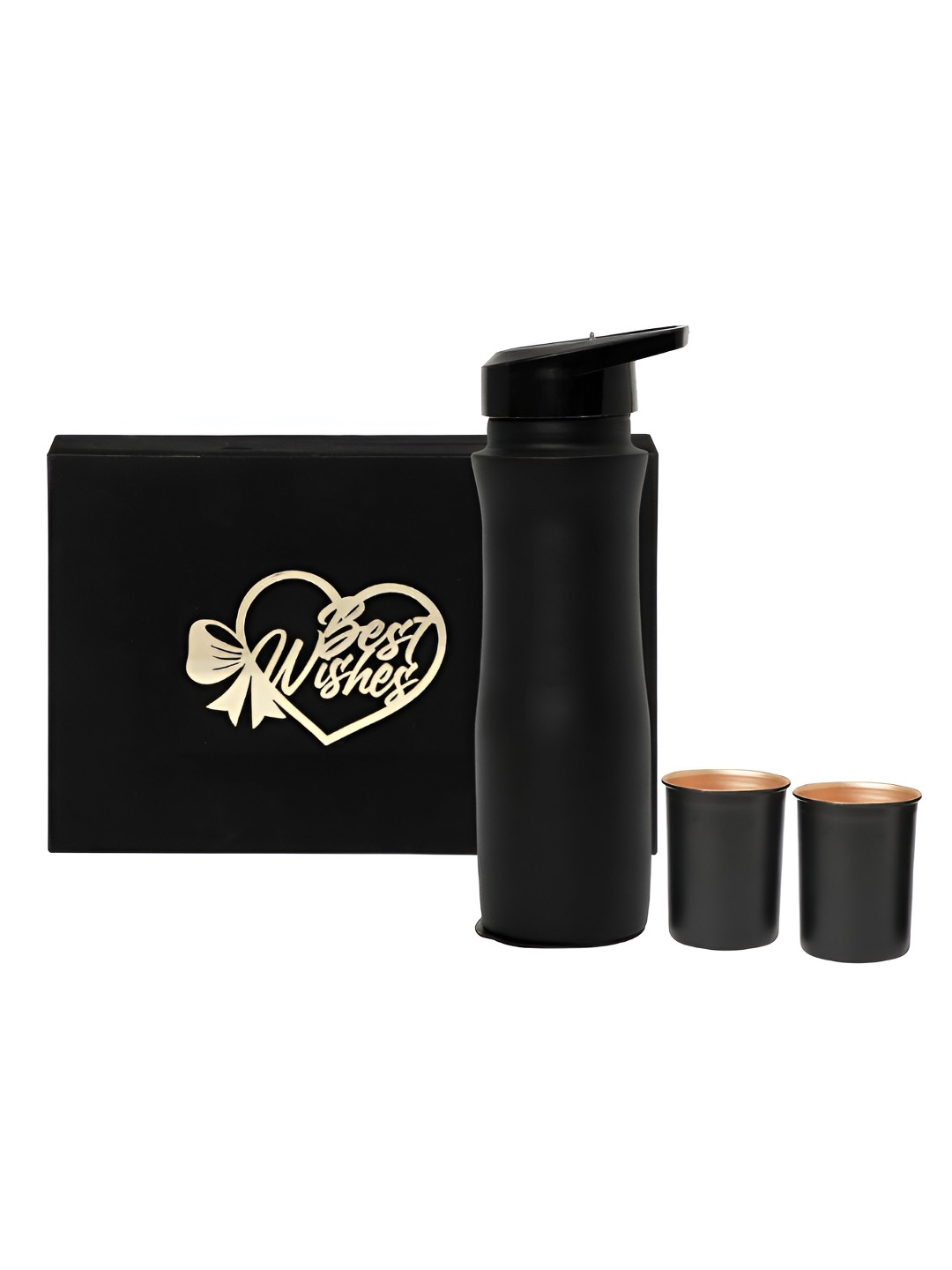 INTERNATIONAL GIFT Black Copper Water Bottle With 2 Glass & Best Wishes Tag