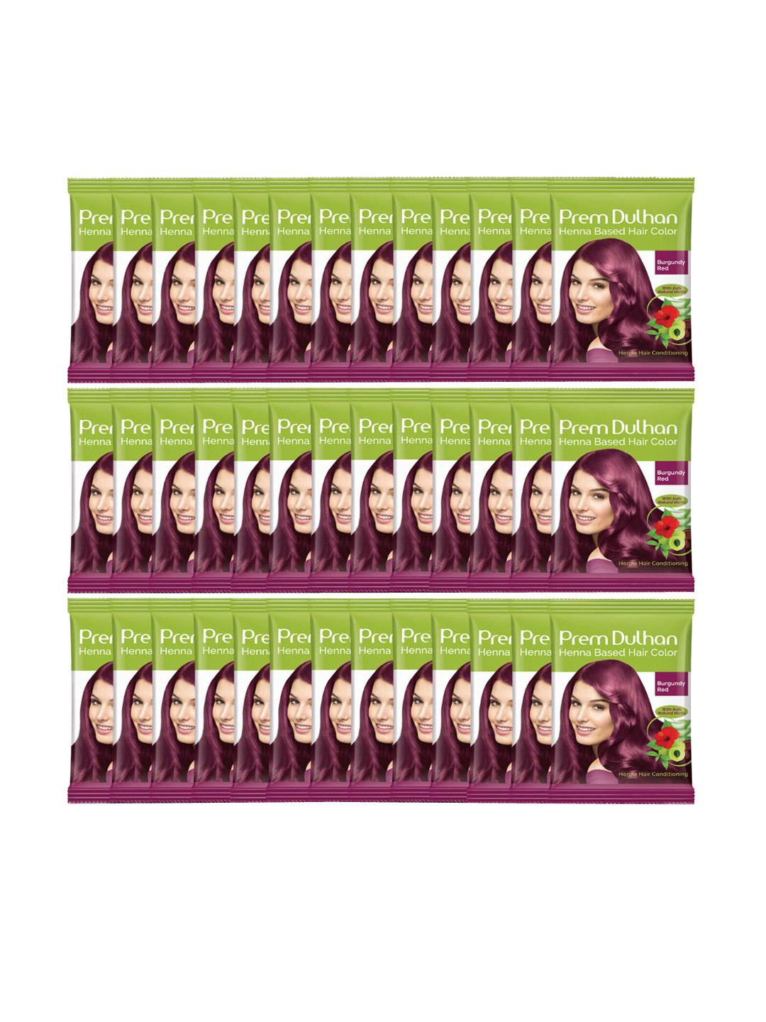 Prem Dulhan Set Of 40 Henna Based Hair Color-15g Each-Burgundy Red