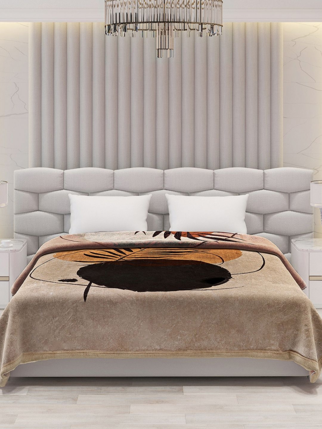 Monte Carlo Brown & Black Tropical Printed 600 GSM Mild Winter Double Bed Blanket