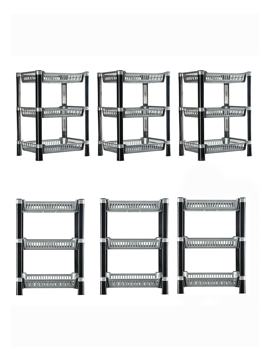 Kuber Industries Silver Toned 6 Piece 3Layer Multi-Utility Rack