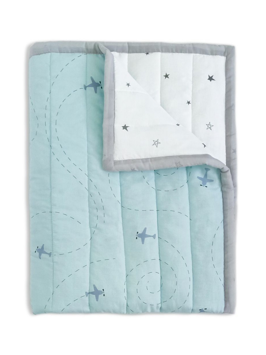 The White Cradle Blue Aeroplane Printed Heavy Winter 110 GSM Cotton Single Bed Quilt