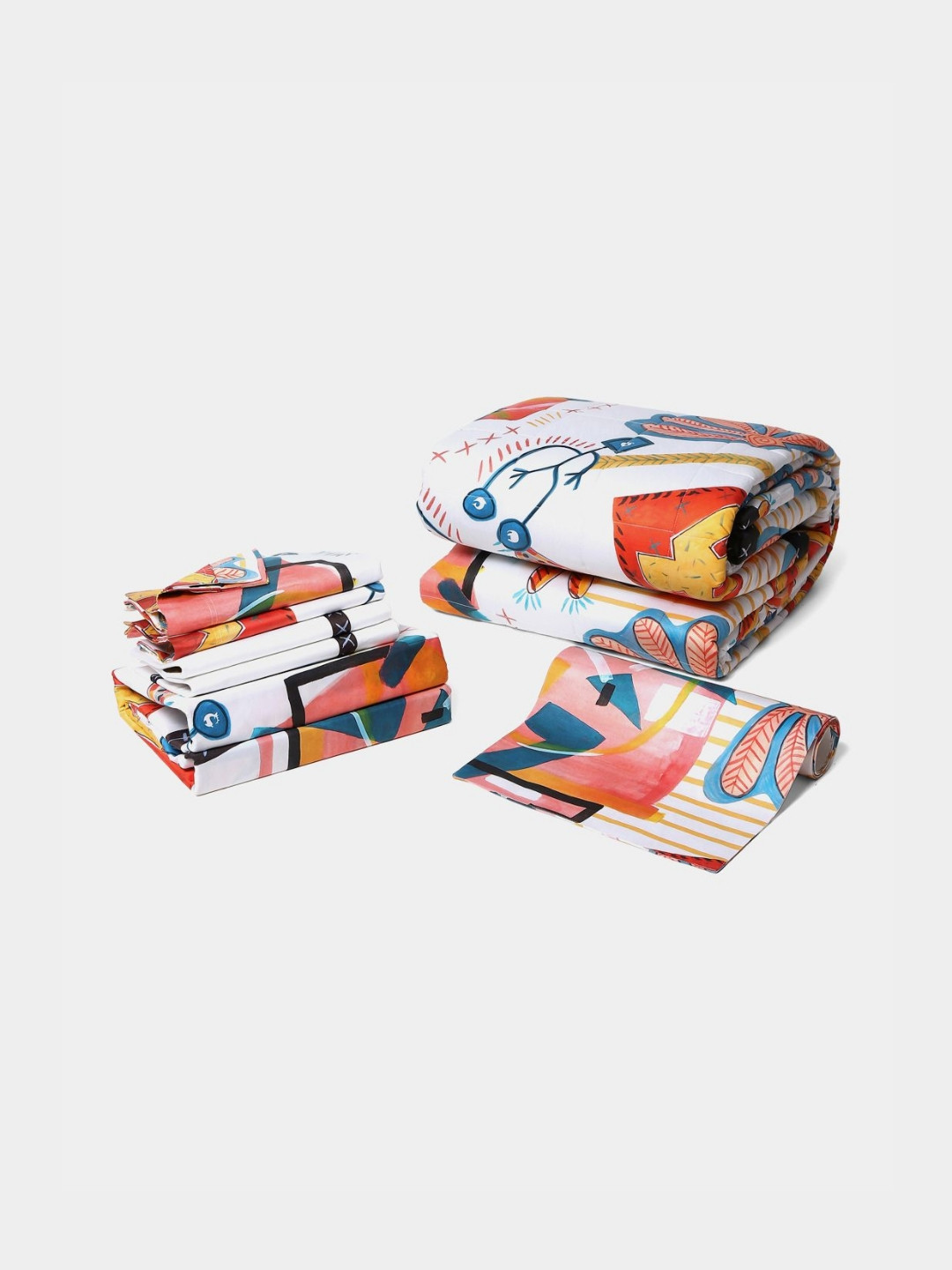 MYTRIDENT Shivan And Narresh 7 Pieces Peach-Coloured Cotton Double King Bedding Set