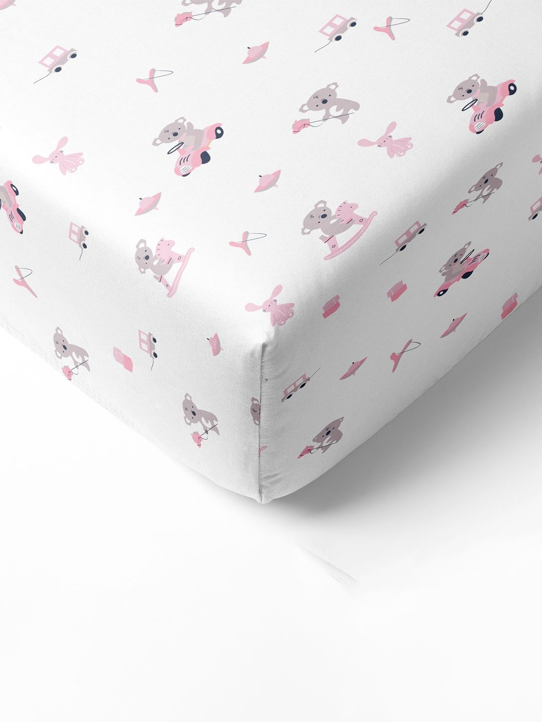The White Cradle Pink Conversational Cotton 210 TC Crib Fine Bedsheet with a Pillow Cover-120 x 60 x 15 cm
