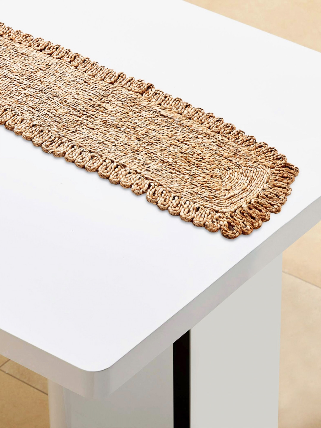 Home Centre Arena Iris Brown Self Design Jute Table Runner
