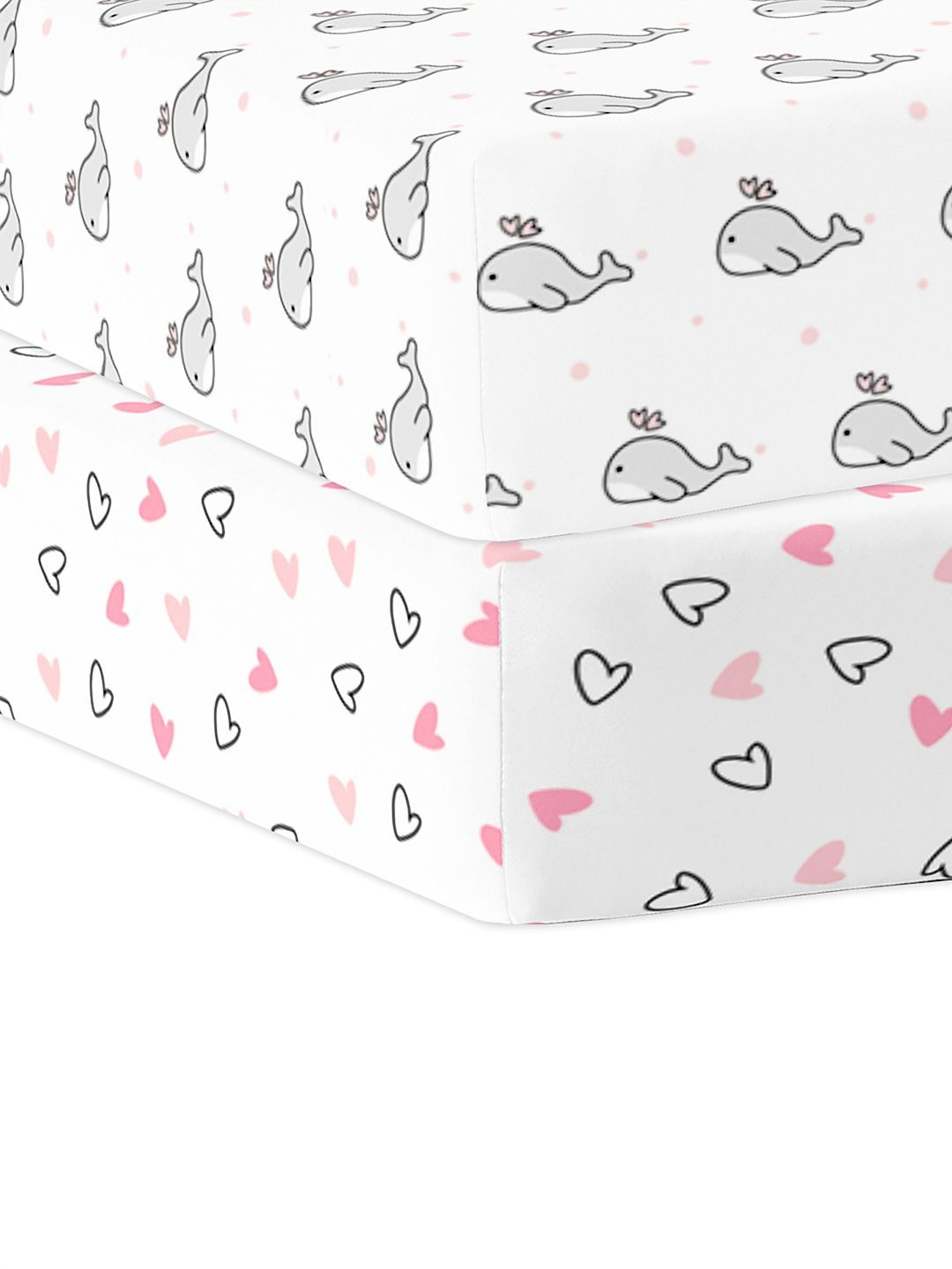 The White Cradle Pink Conversational Cotton Skin-Friendly 120 TC Fitted Crib Superfine 2 Bedsheet -120 x 60 x 15 cm