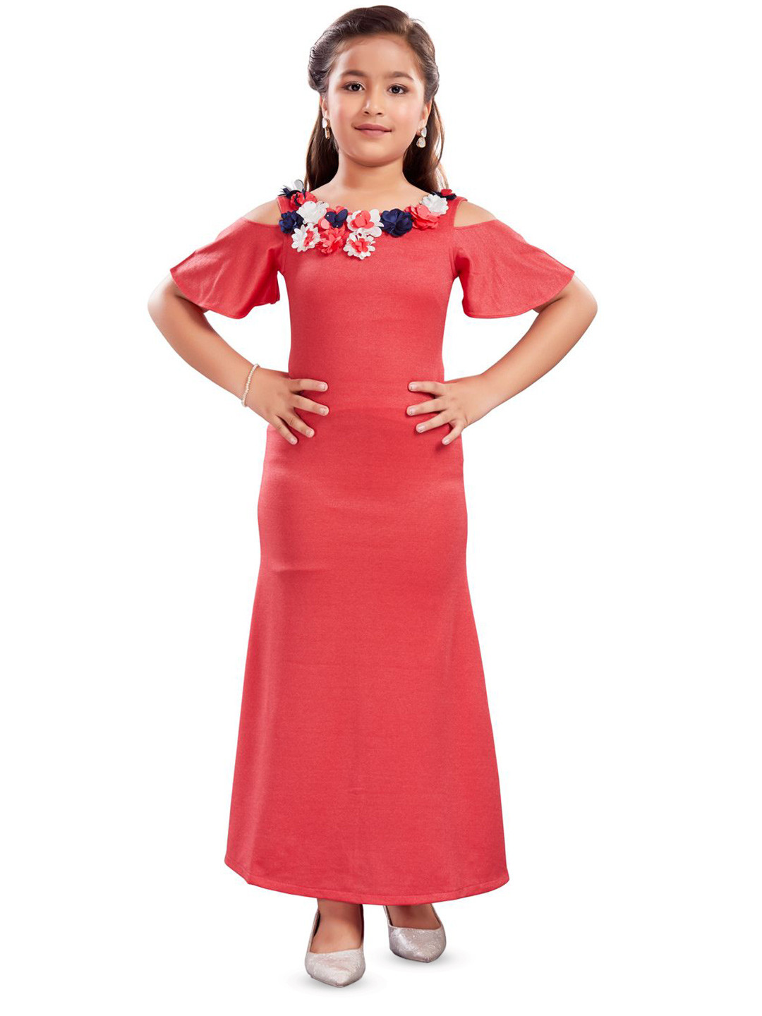 Lei-Chie Girls Flared Sleeve Applique Maxi Dress
