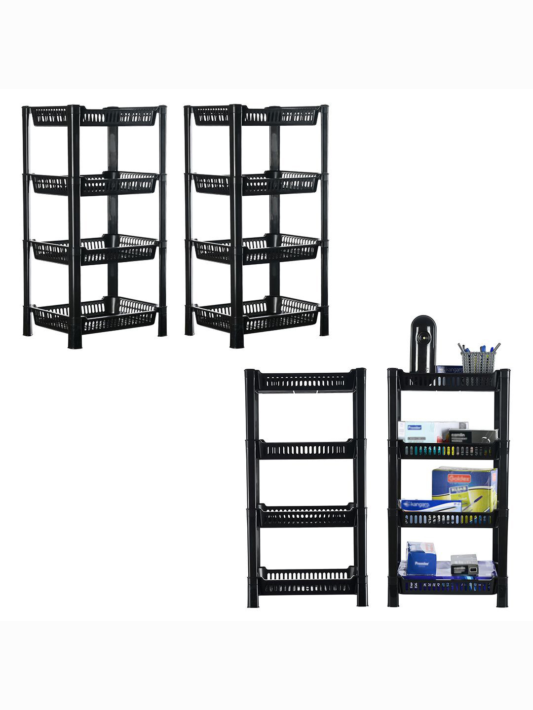 Kuber Industries Black 4 Pieces Multipurpose 4 Tier Racks For Storage