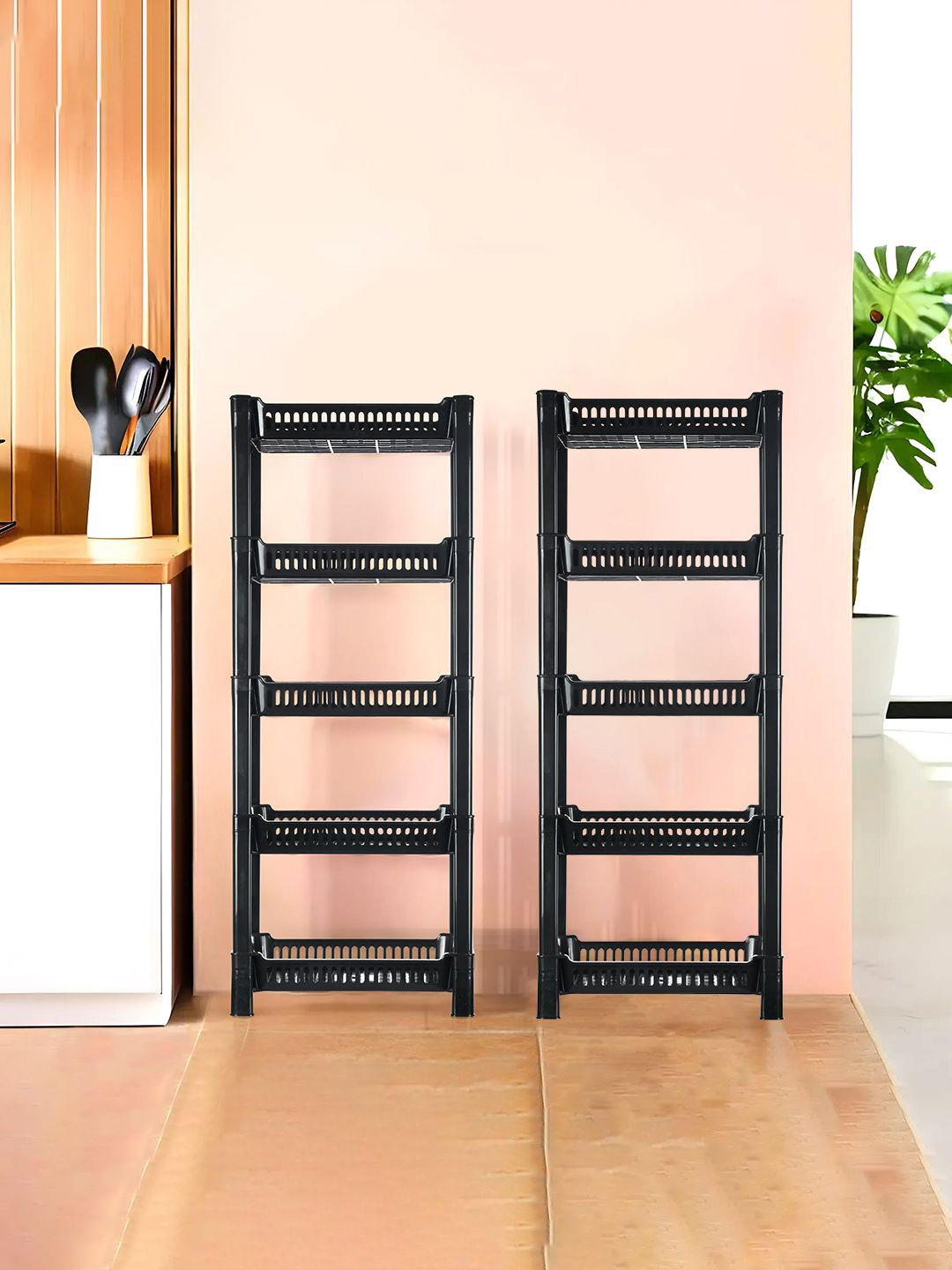 Kuber Industries Black 2 Pieces Long Lasting 5 Tier Kitchen Organiser