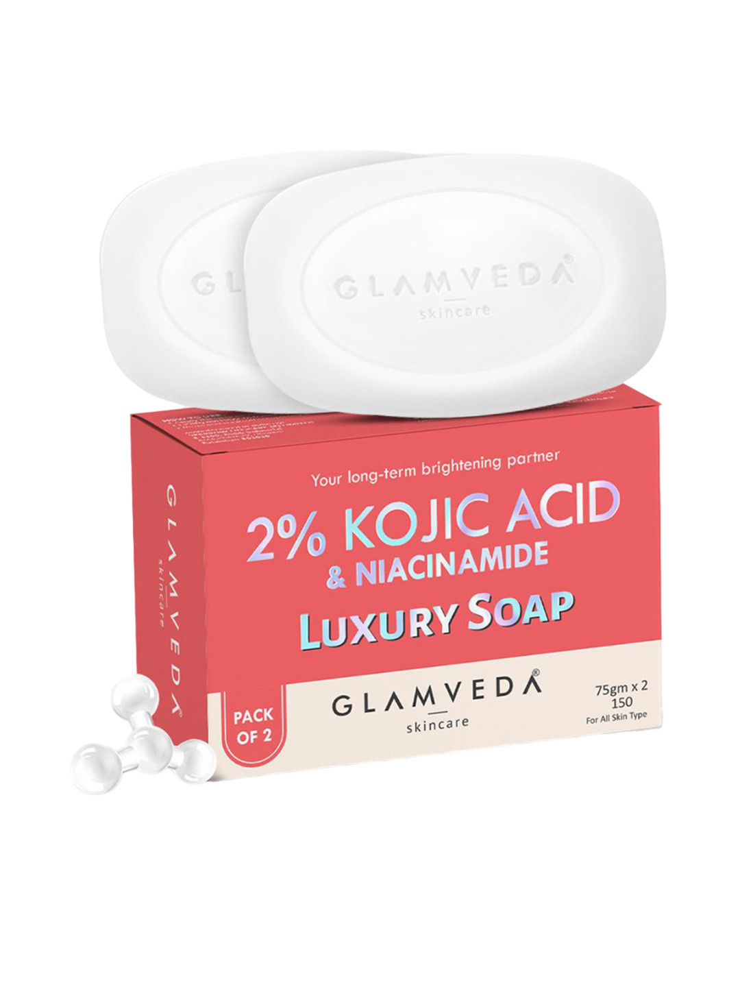 GLAMVEDA Set Of 2 2% Kojic Acid  & Niacinamide Skin Lightening Soap- 75g Each