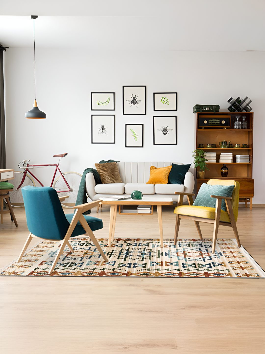 Sapana Carpet-Mats Cream & Green Geometric No Shredding Carpet