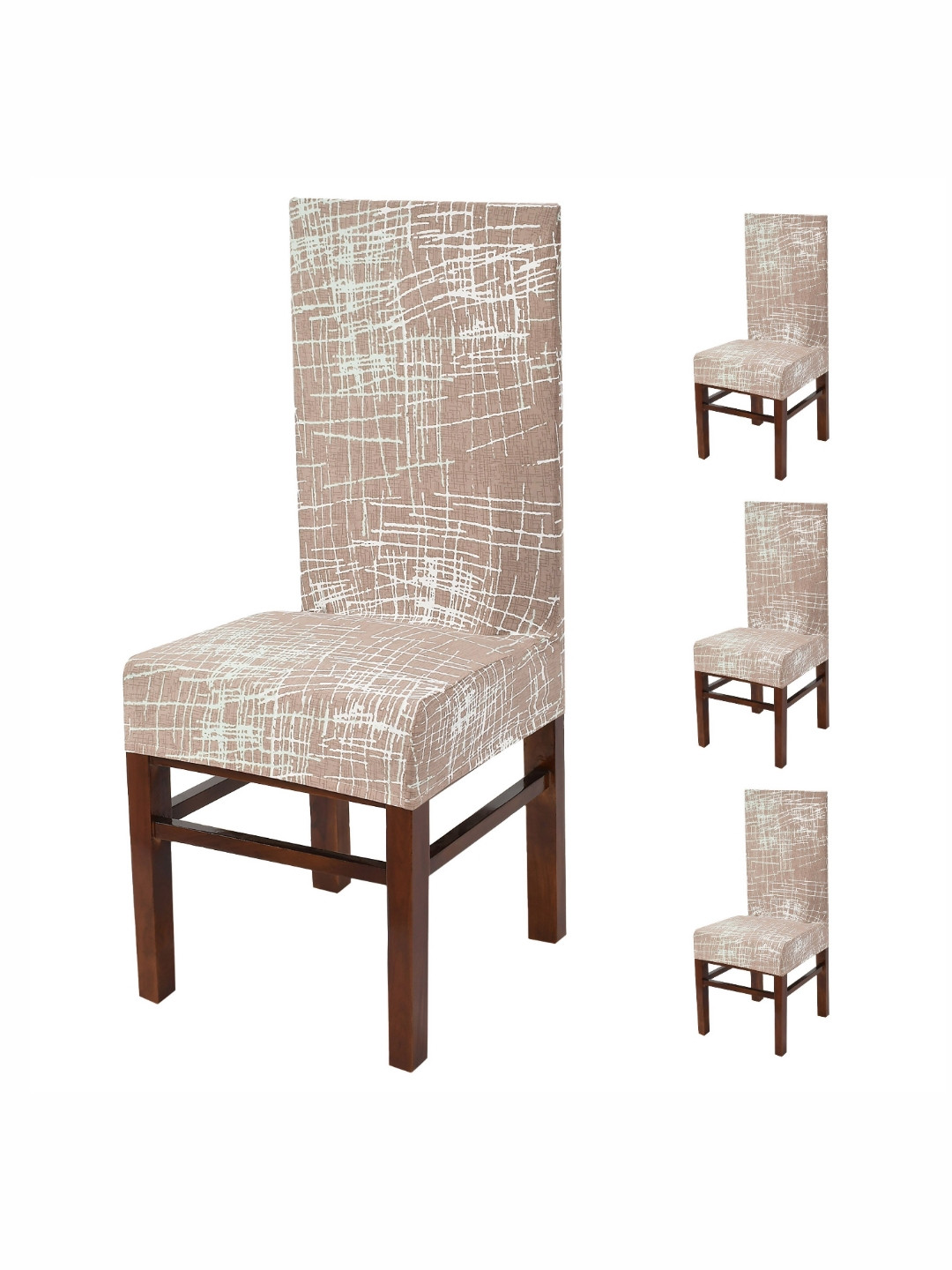Yellow Weaves Brown & White 4 Pieces Abstact Printed Stretchable  Chair Cover