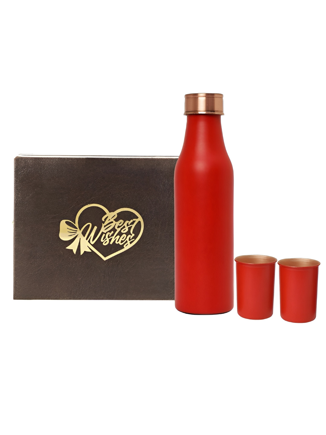 INTERNATIONAL GIFT Red Solid Copper Light-weight 3 Piece Water Bottle - 1L