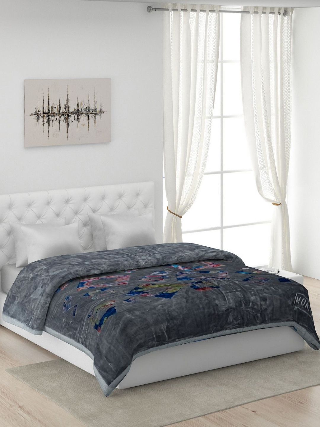 Monte Carlo Grey & Pink Geometric Printed 900GSM Heavy Winter Double Bed Blanket