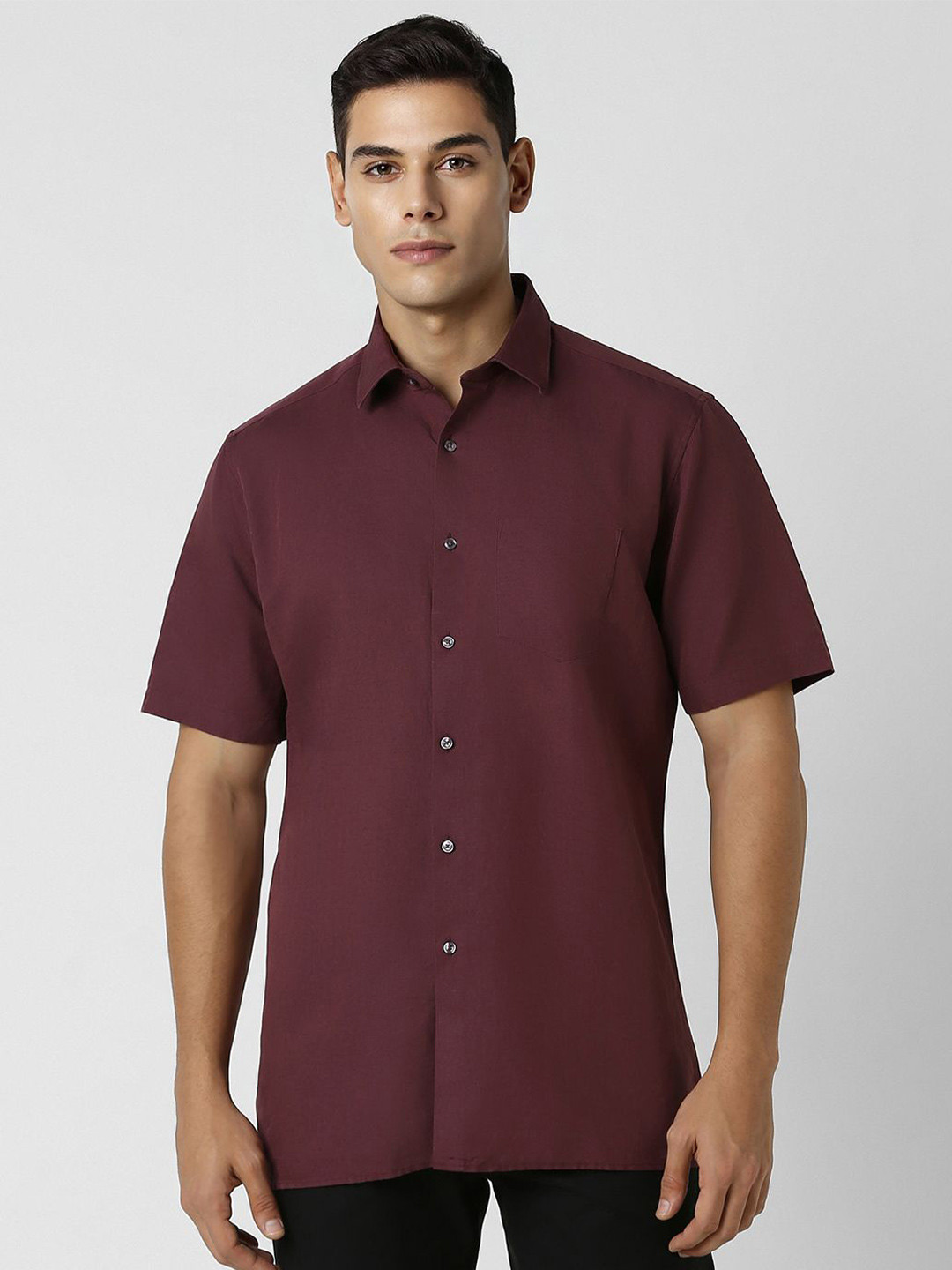 Van Heusen Men Spread Collar Solid Linen Blend Party Shirt
