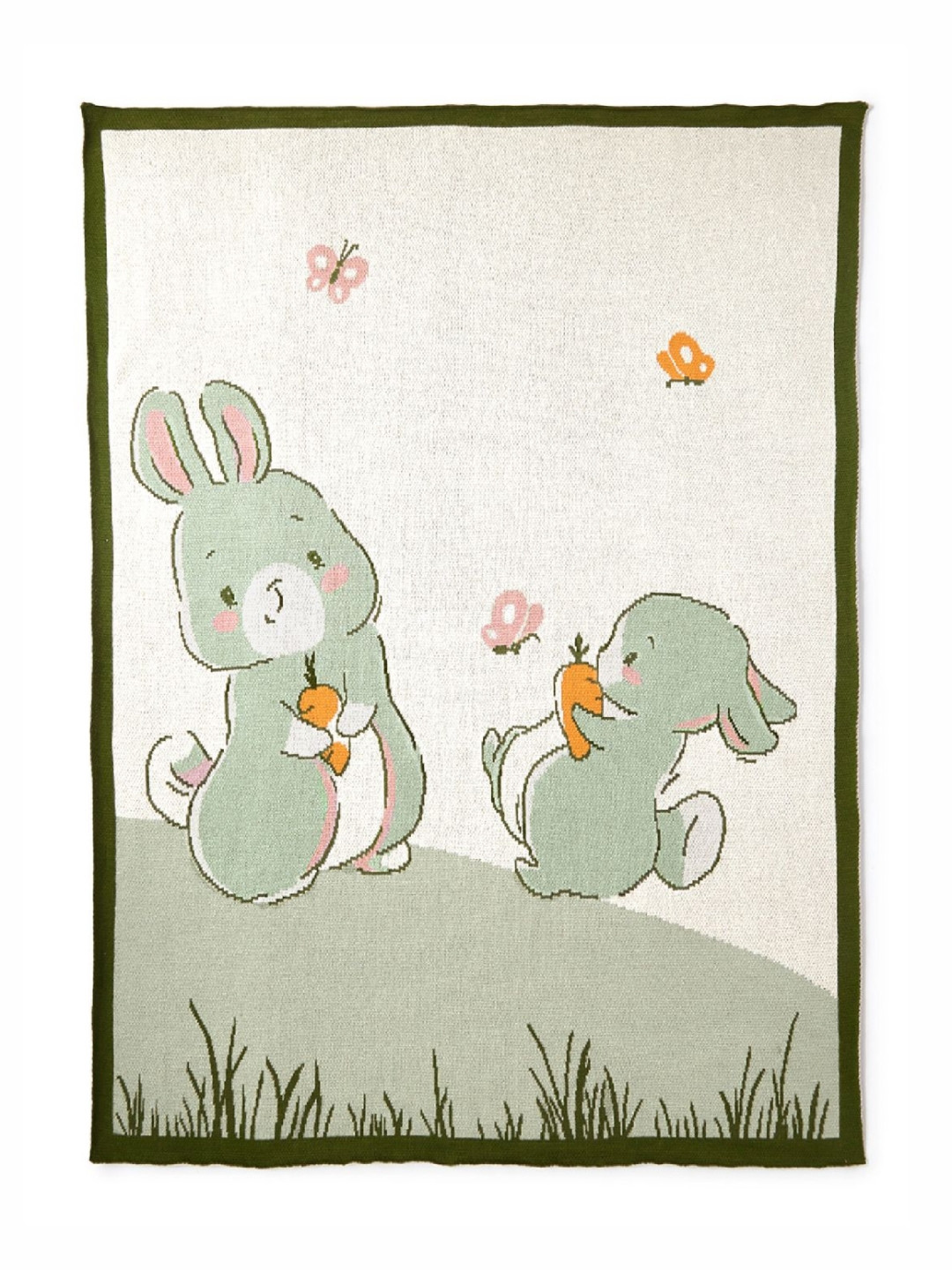The White Cradle Green Rabbit Printed Mild Winter 110 GSM Cotton Single Bed Blanket